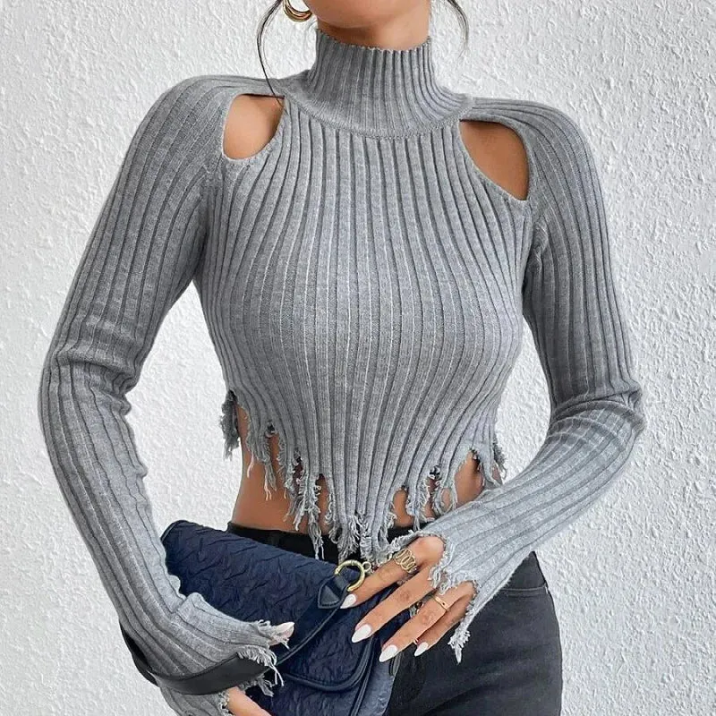 2023 Autumn Winter Women Sexy Turtleneck Basic Sweaters Jumper Solid Knitted Crop Tops Bodycon Slim Long Sleeve Pullover