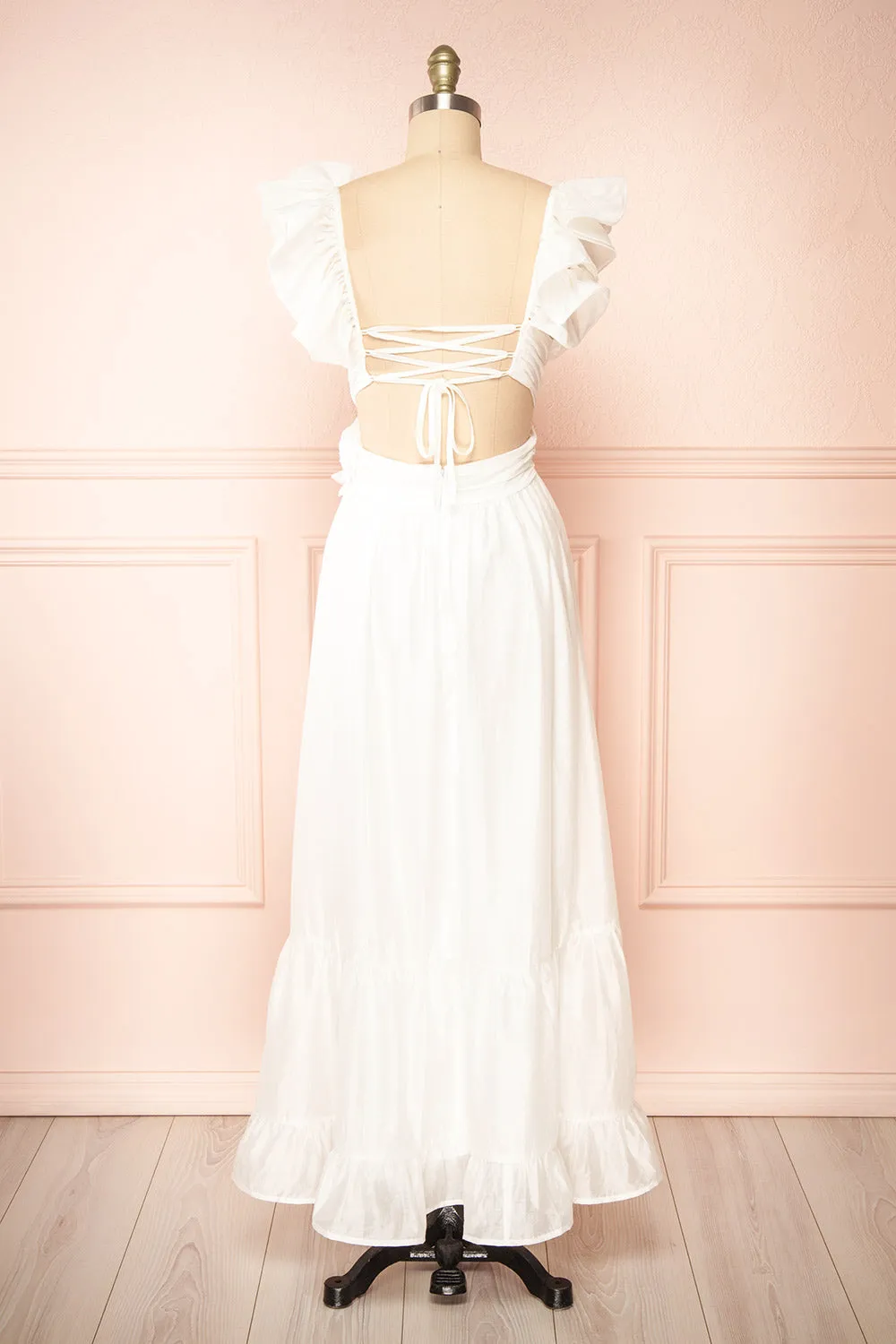 Binette | Long White Dress w/ 3D Flowers