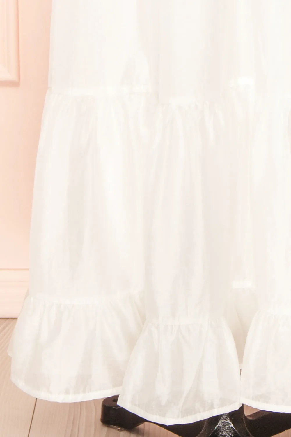 Binette | Long White Dress w/ 3D Flowers