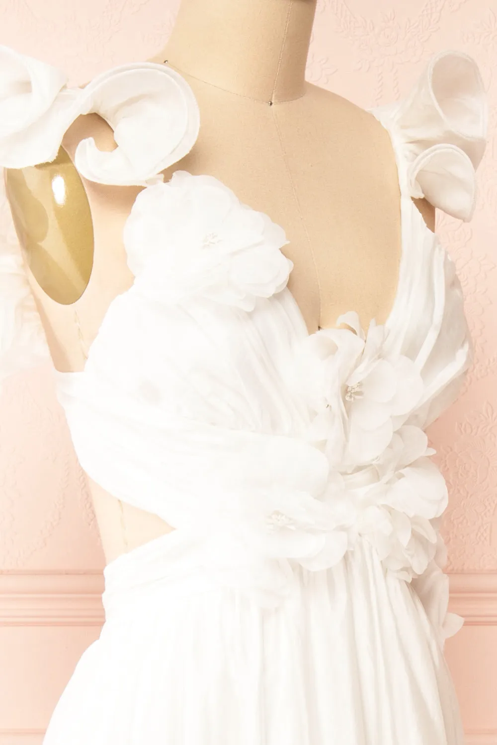 Binette | Long White Dress w/ 3D Flowers