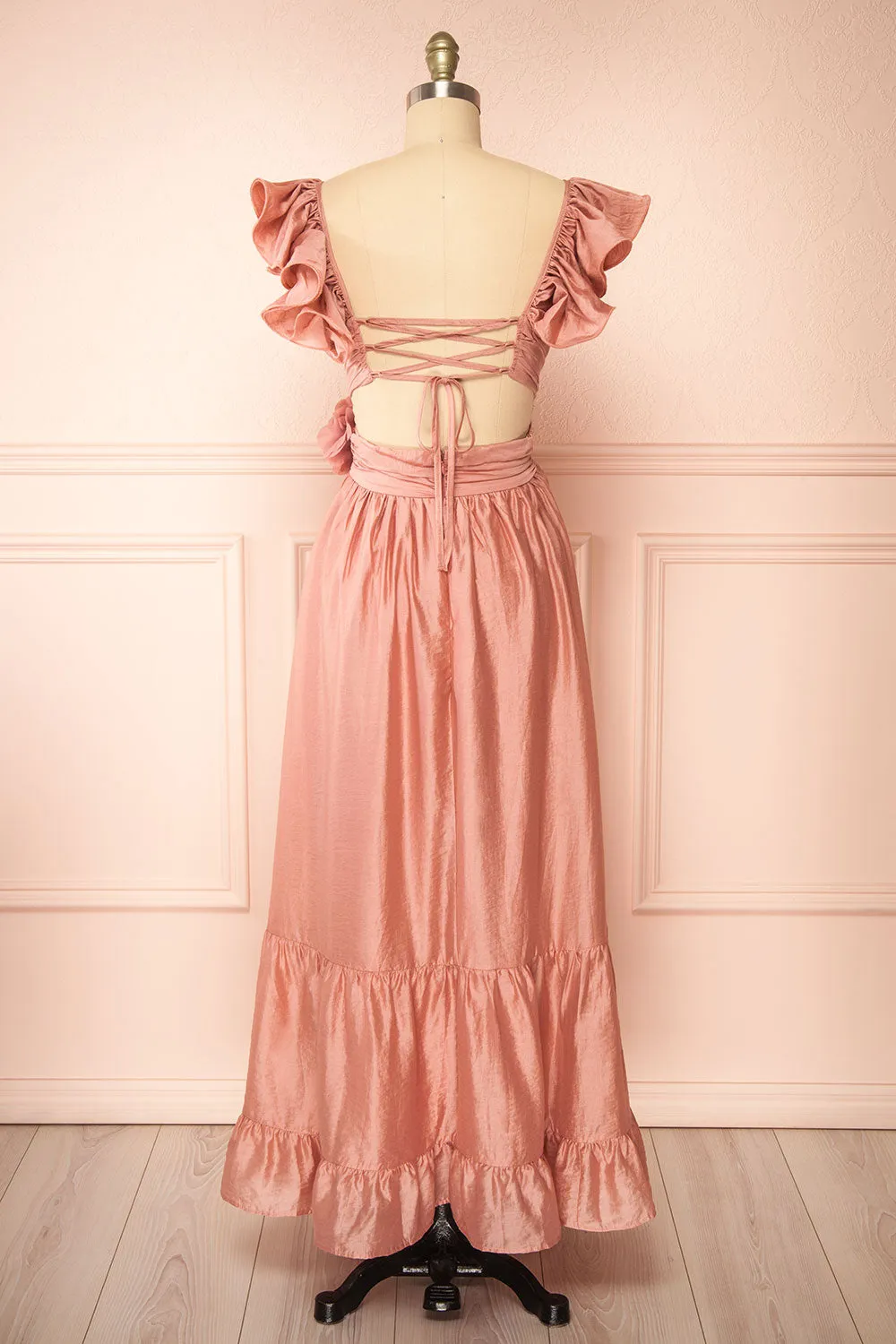 Binnie | Long Pink Dress w/ 3D Flowers