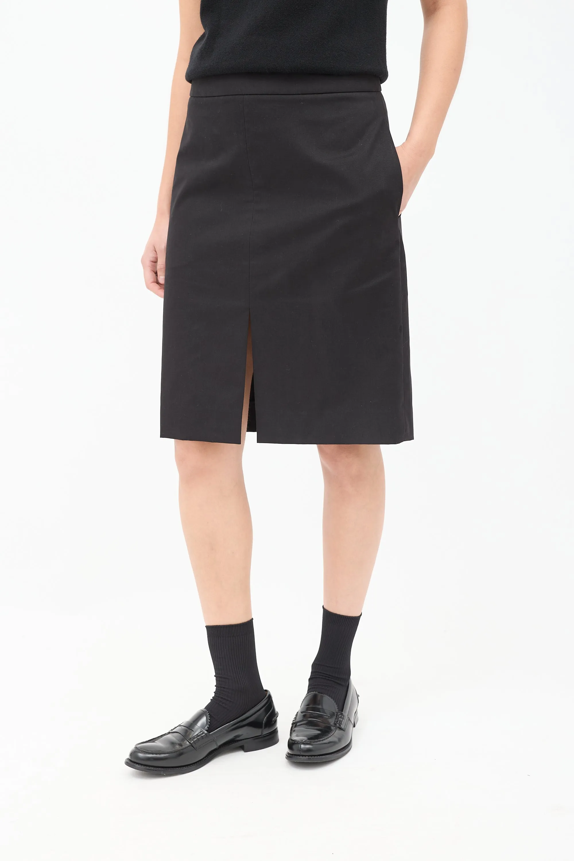 Black Cotton & Cashmere Benson Pencil Skirt