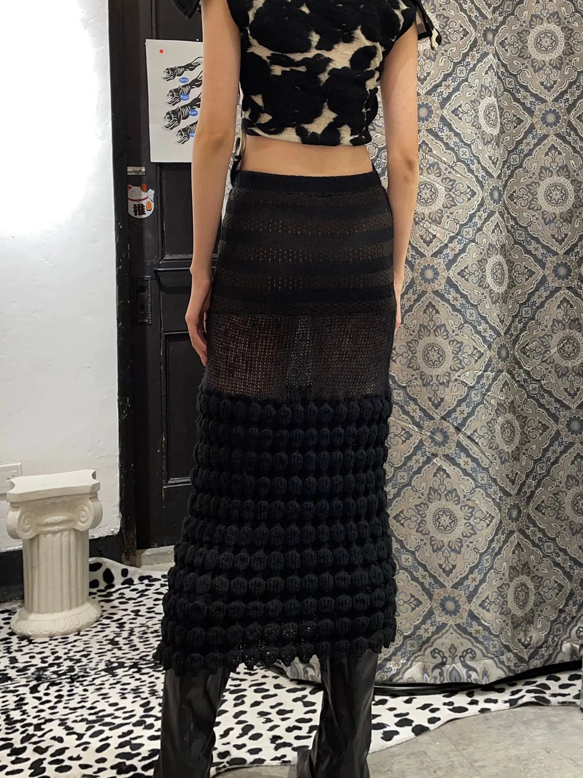 Black Knit Wrap Skirt