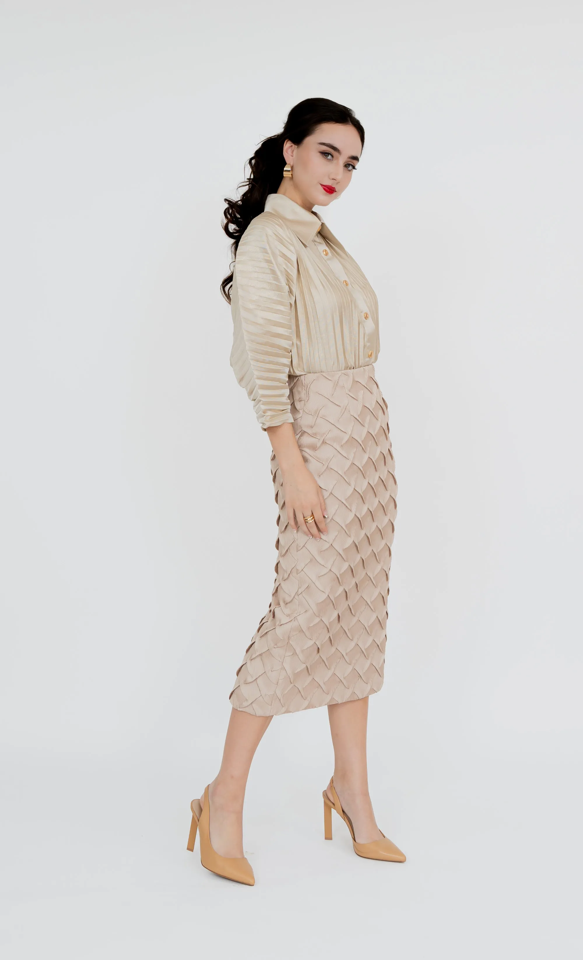 Bukit Nenas Pencil Skirt in Champagne