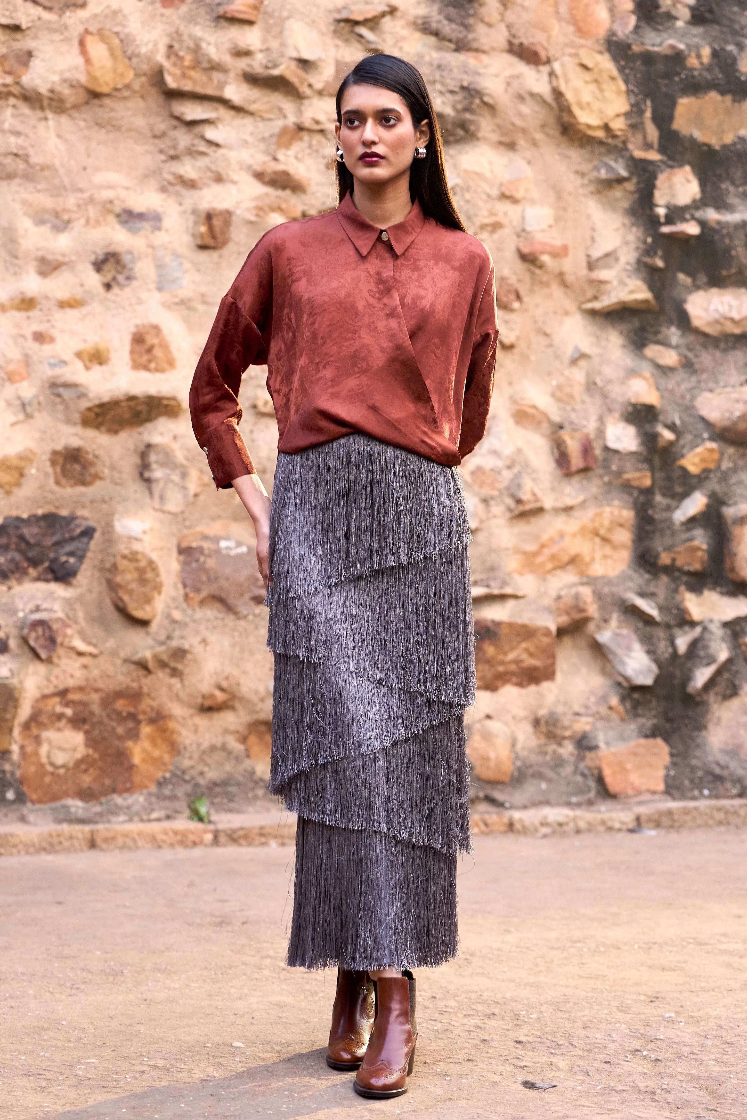 Cascading Fringe Maxi Skirt