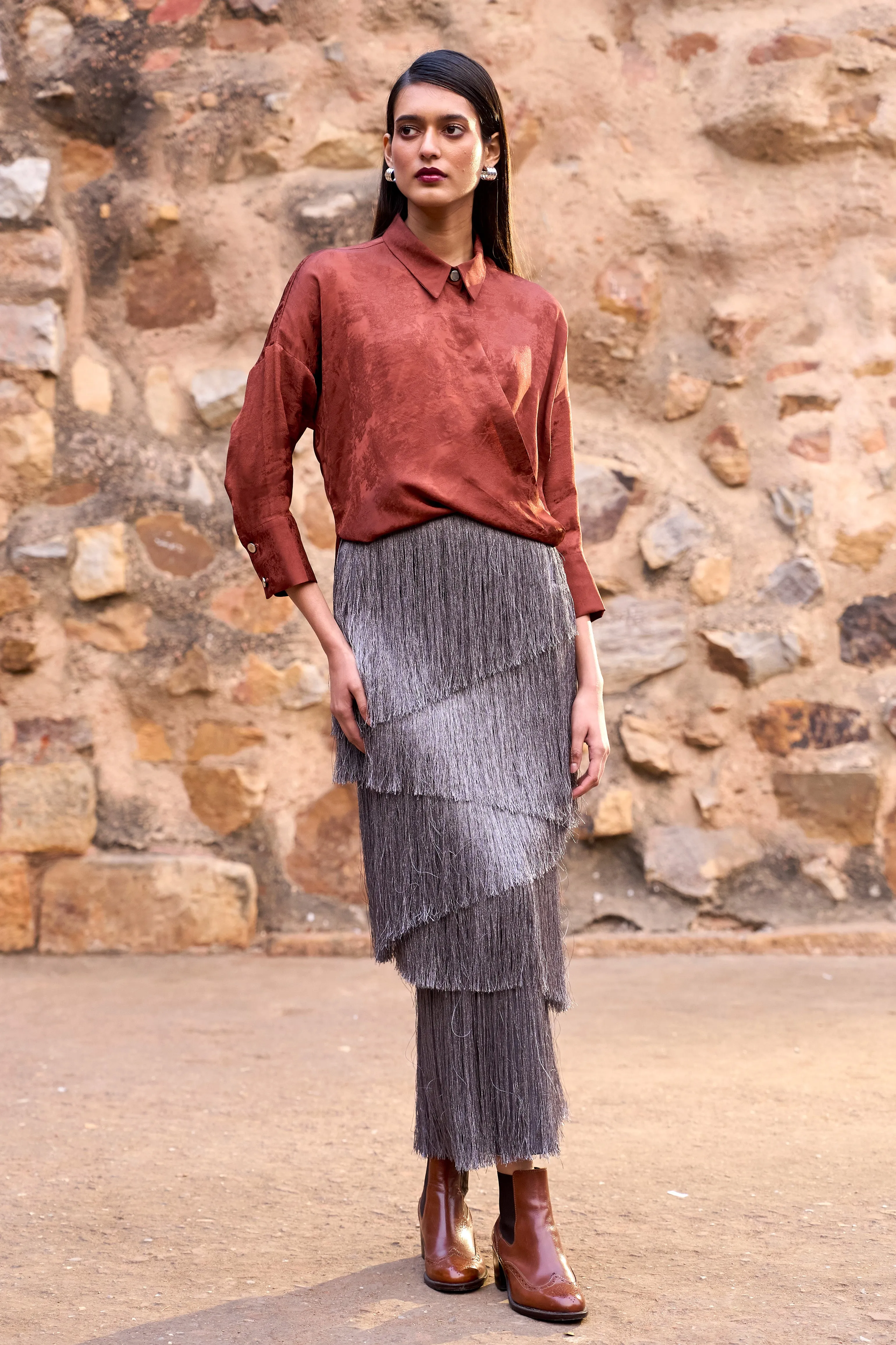 Cascading Fringe Maxi Skirt