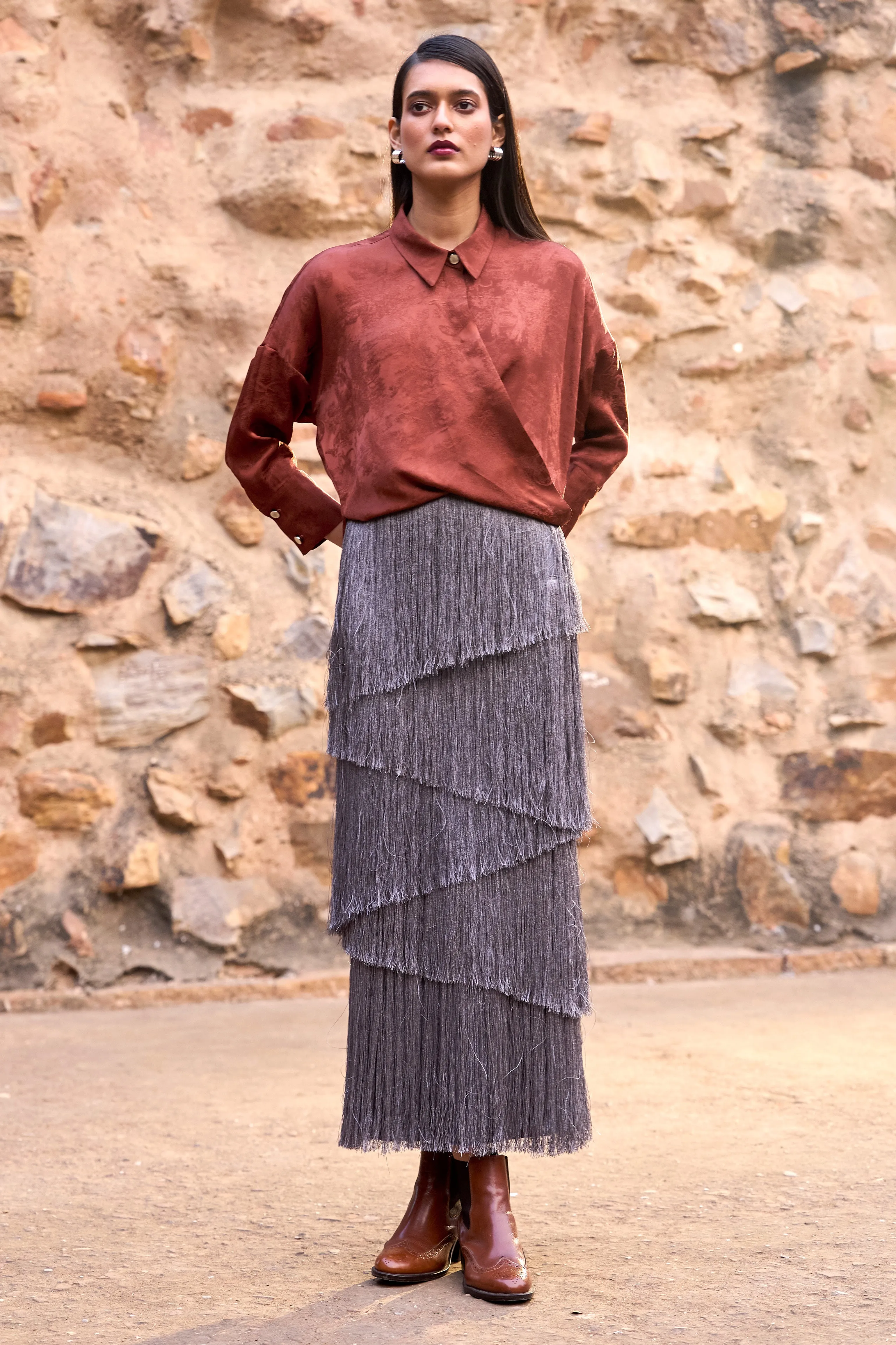 Cascading Fringe Maxi Skirt