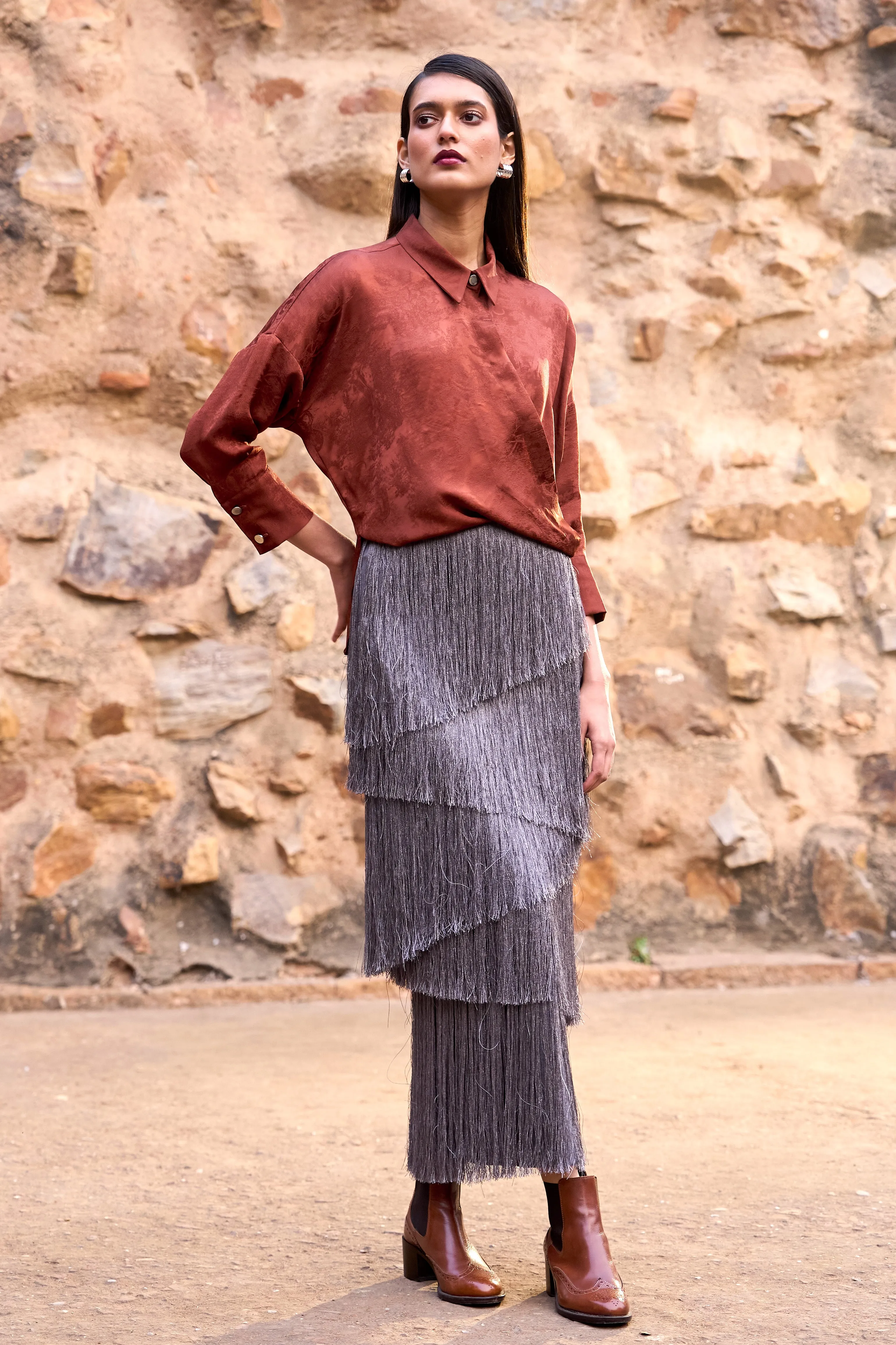 Cascading Fringe Maxi Skirt