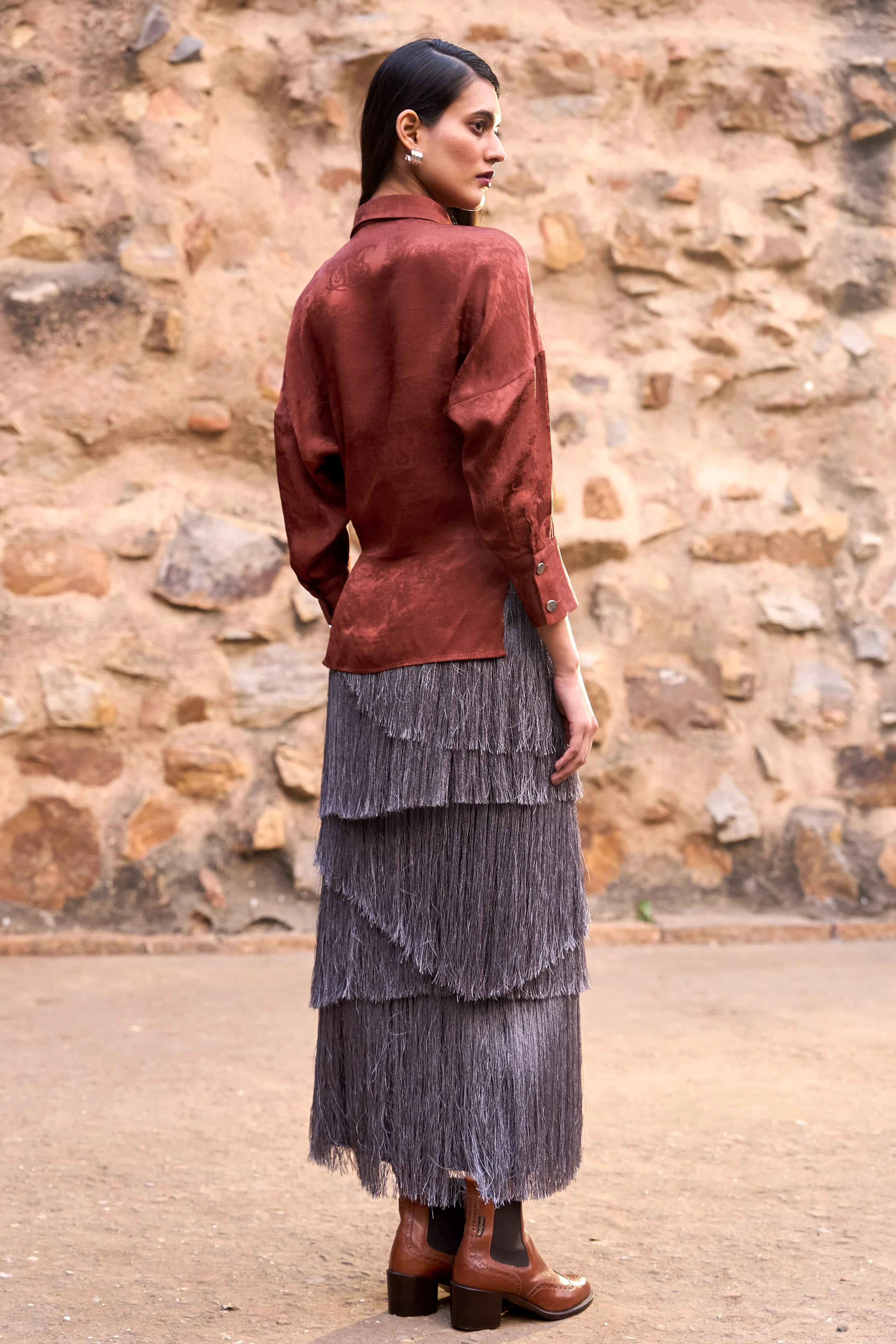 Cascading Fringe Maxi Skirt