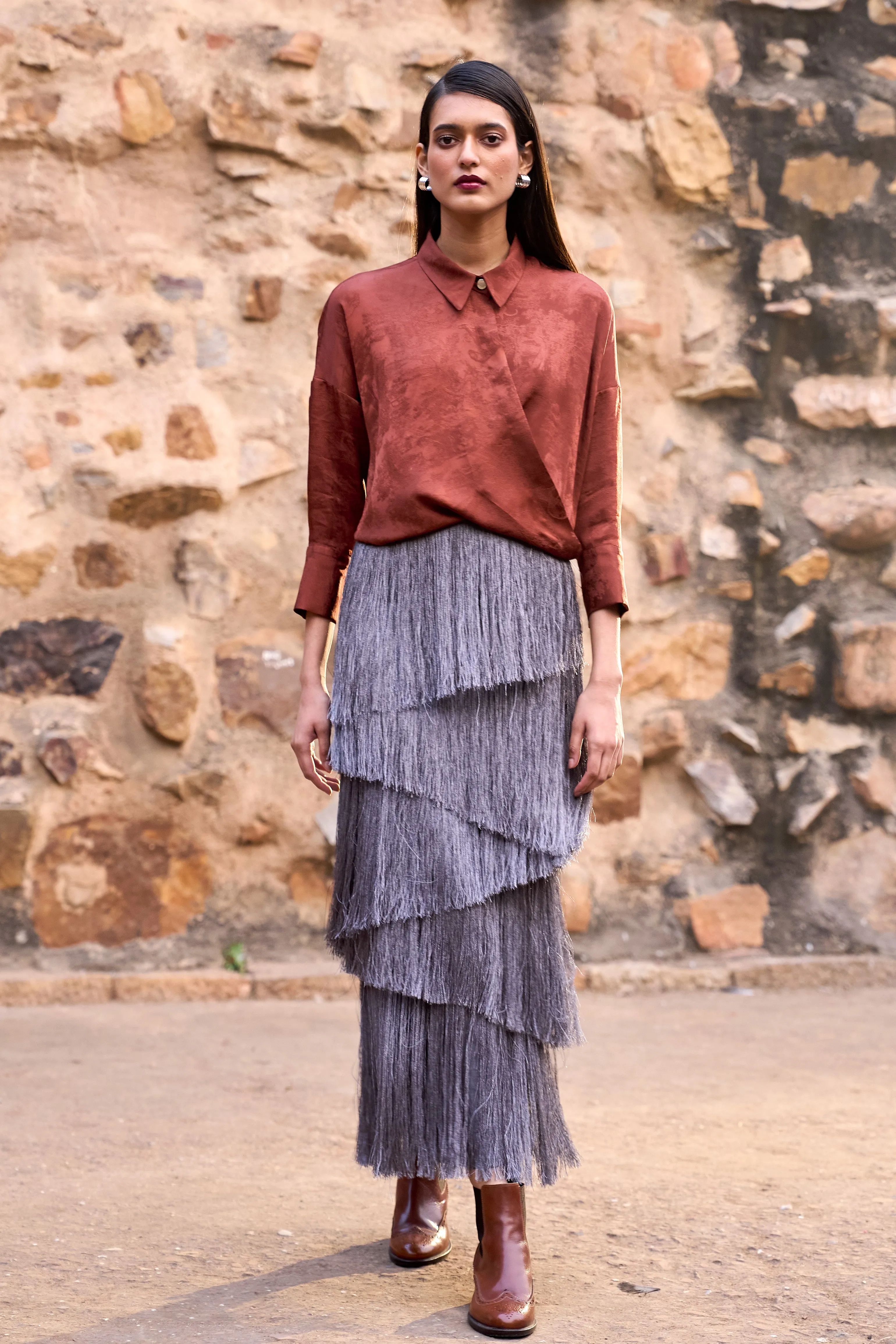 Cascading Fringe Maxi Skirt