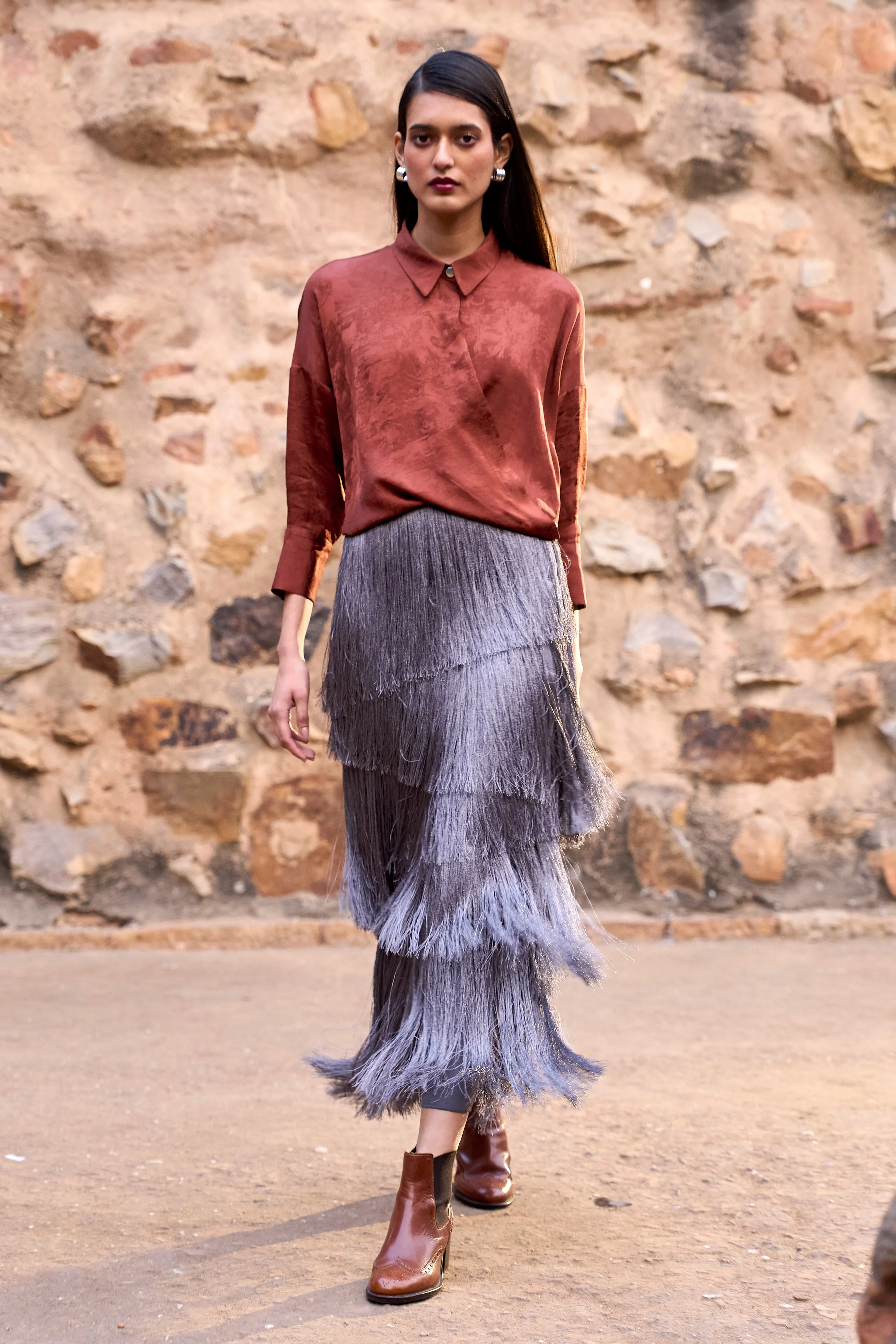 Cascading Fringe Maxi Skirt
