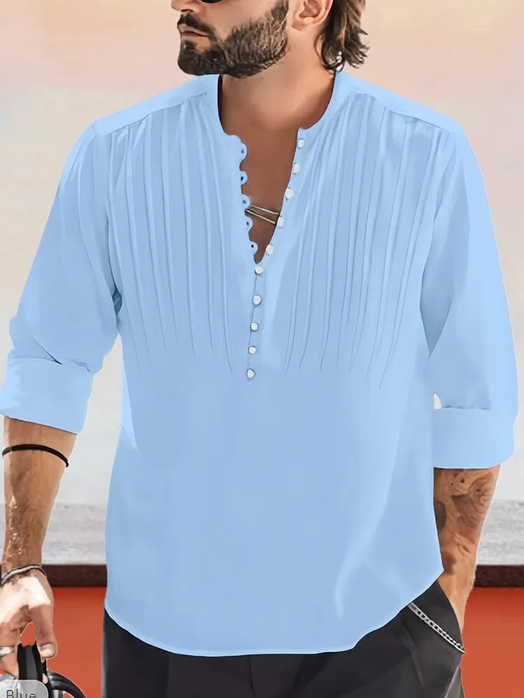 Casual Cotton Linen Half Button Pullover Shirt