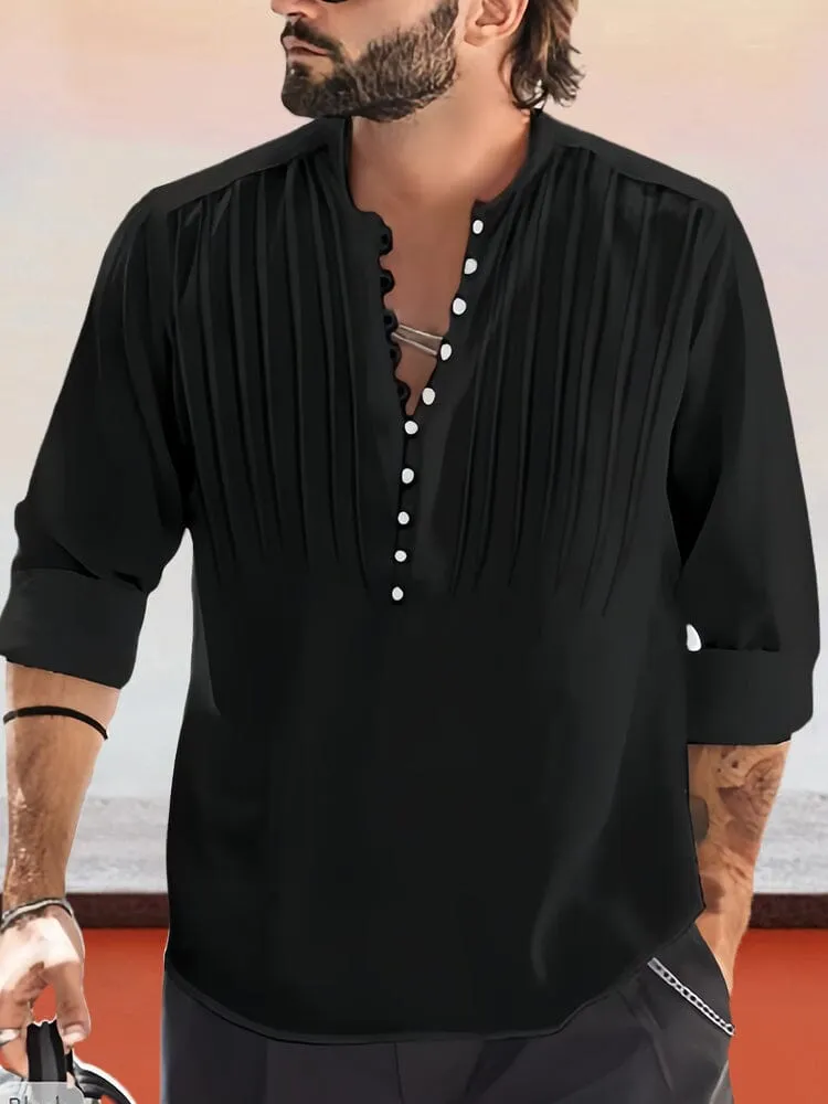 Casual Cotton Linen Half Button Pullover Shirt