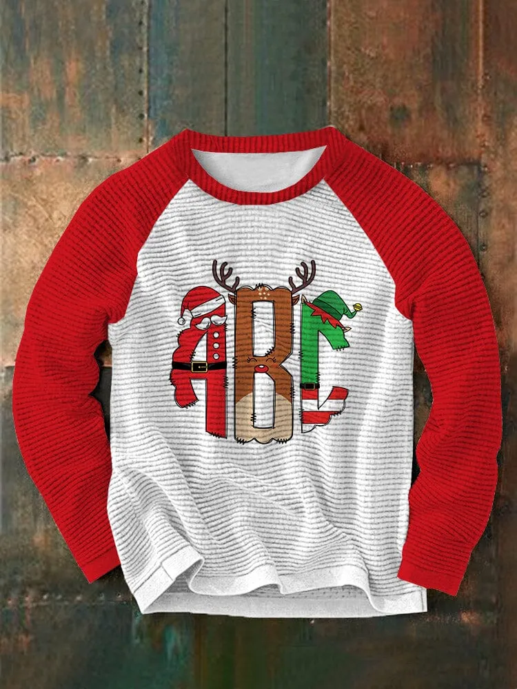 Christmas ABC Printed Round Neck Pullover Sweatshirt