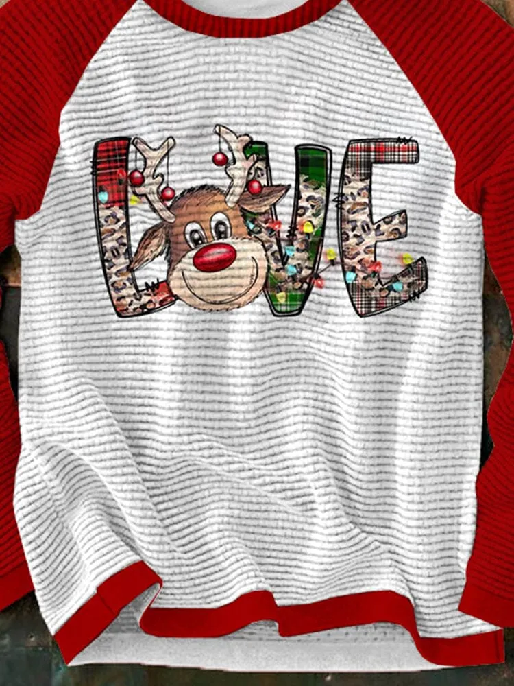 Christmas Word Graphic Round Neck Pullover Sweatshirt