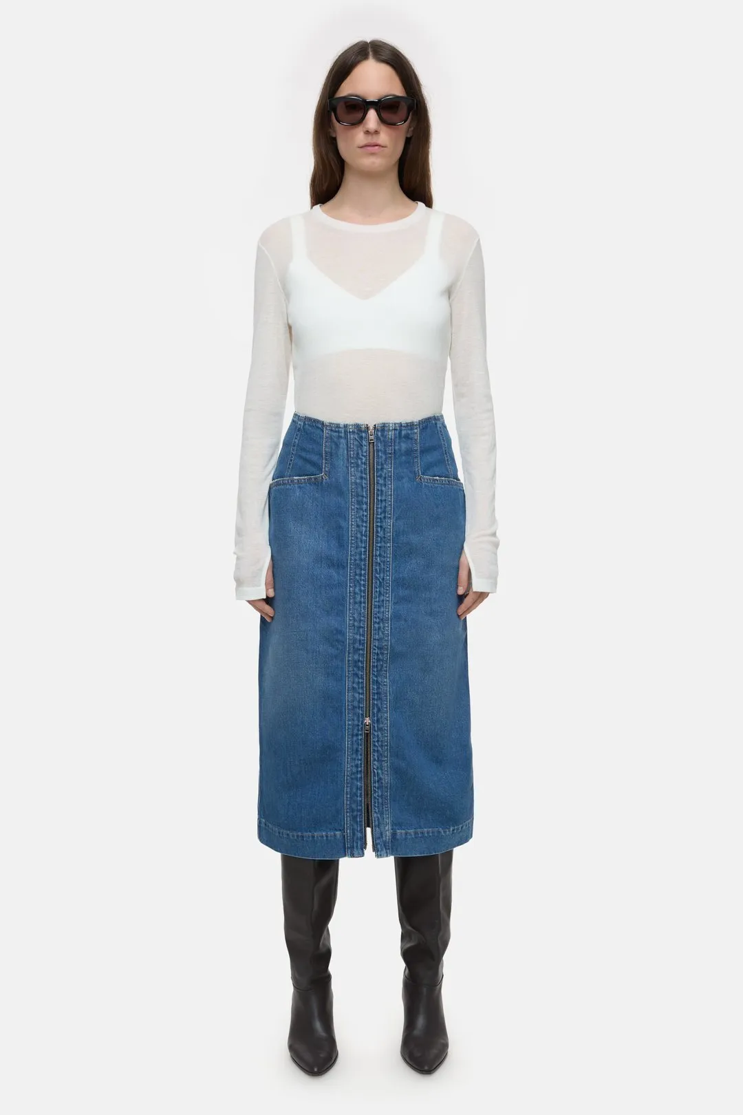 CLOSED WOMENS DENIM PENCIL SKIRT - MID BLUE