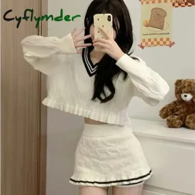 Cyflymder Korean Fashion Y2k Two Piece Skirt Set Women Sweet Stripe Knitted Sweater Crop Tops Slim Bodycon Mini Skirts Kawaii Lolita Suits