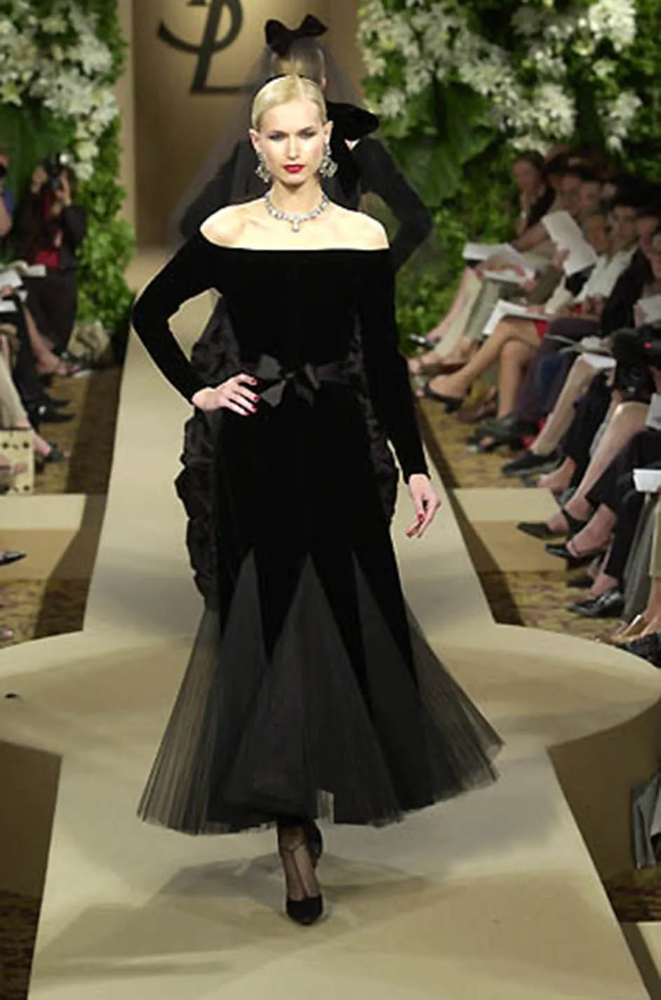 Exquisite Fall 2000 Yves Saint Laurent Haute Couture Velvet Dress w Net Inset Panels