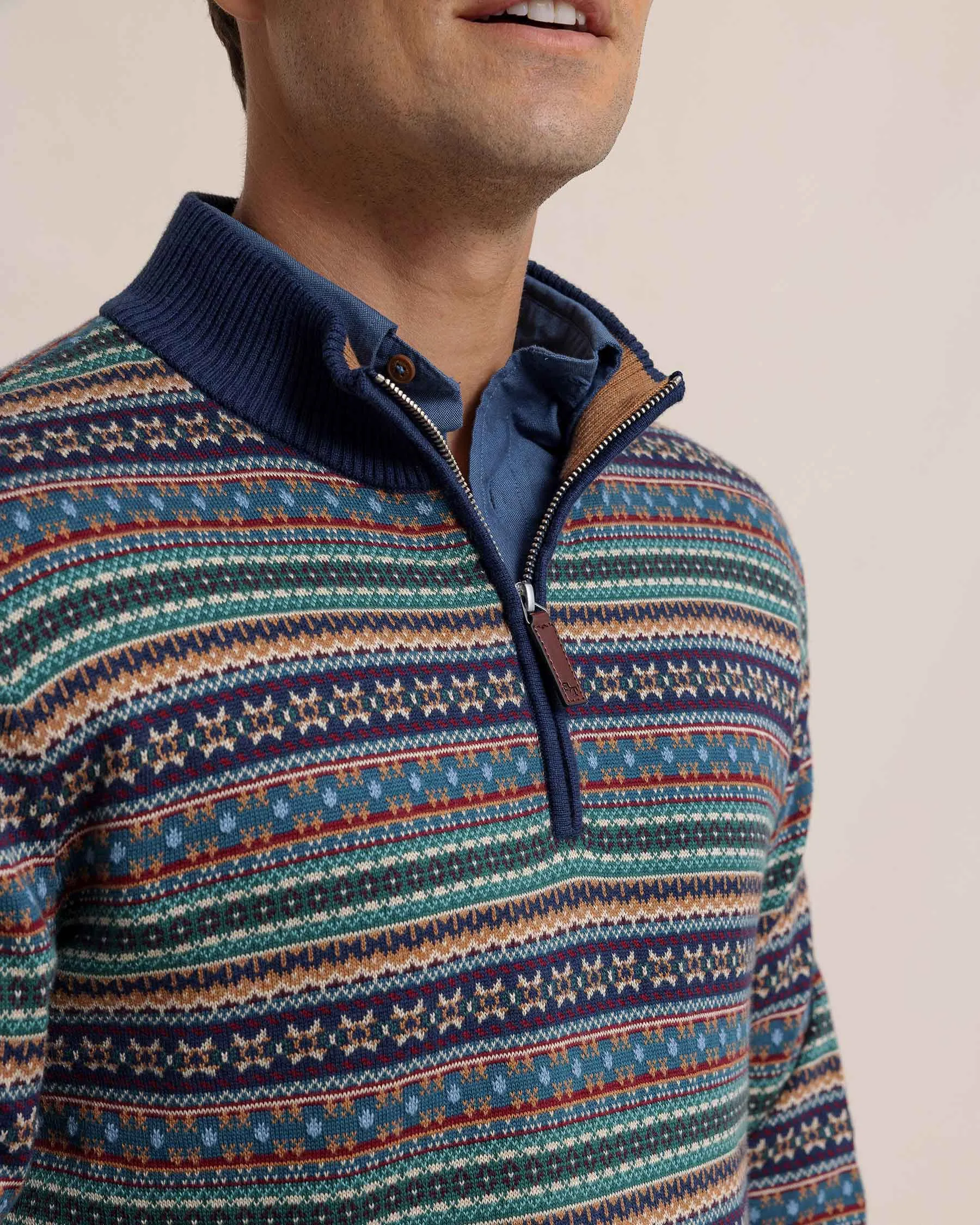 Heather Fair Isle Quarter Zip Sweater