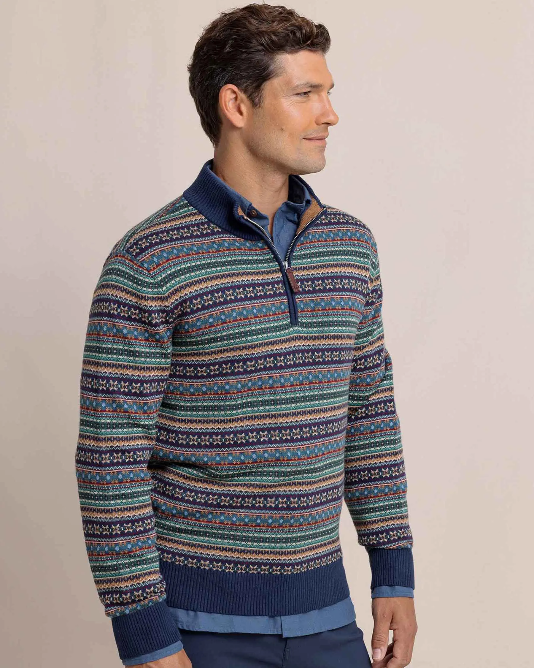 Heather Fair Isle Quarter Zip Sweater