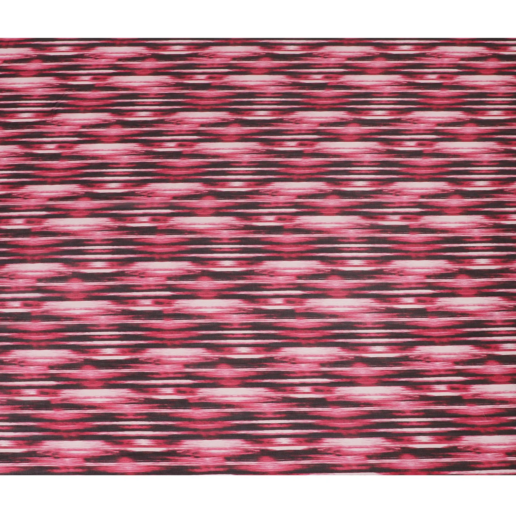Hot pink Premium pure silk chiffon with pearl grey and black print in stripe design-D16991
