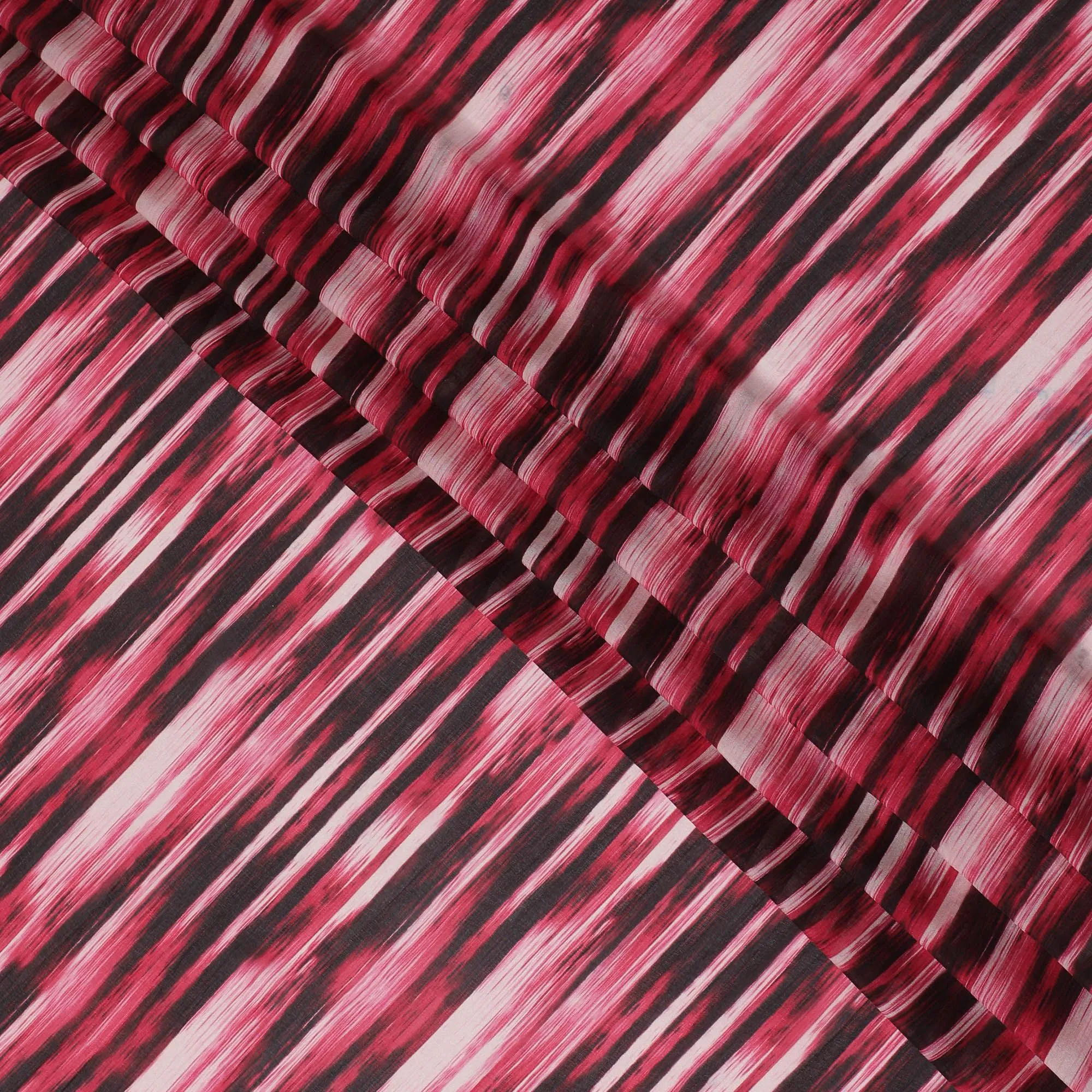 Hot pink Premium pure silk chiffon with pearl grey and black print in stripe design-D16991