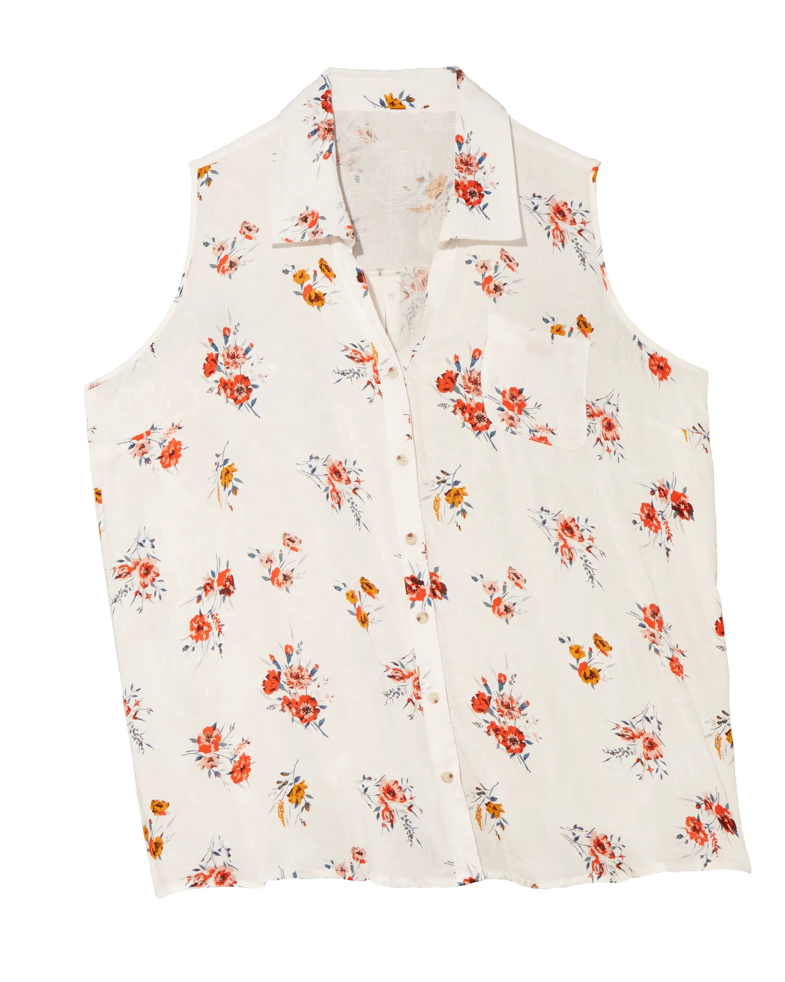 Karen Woven Button Down Tank | White / Red