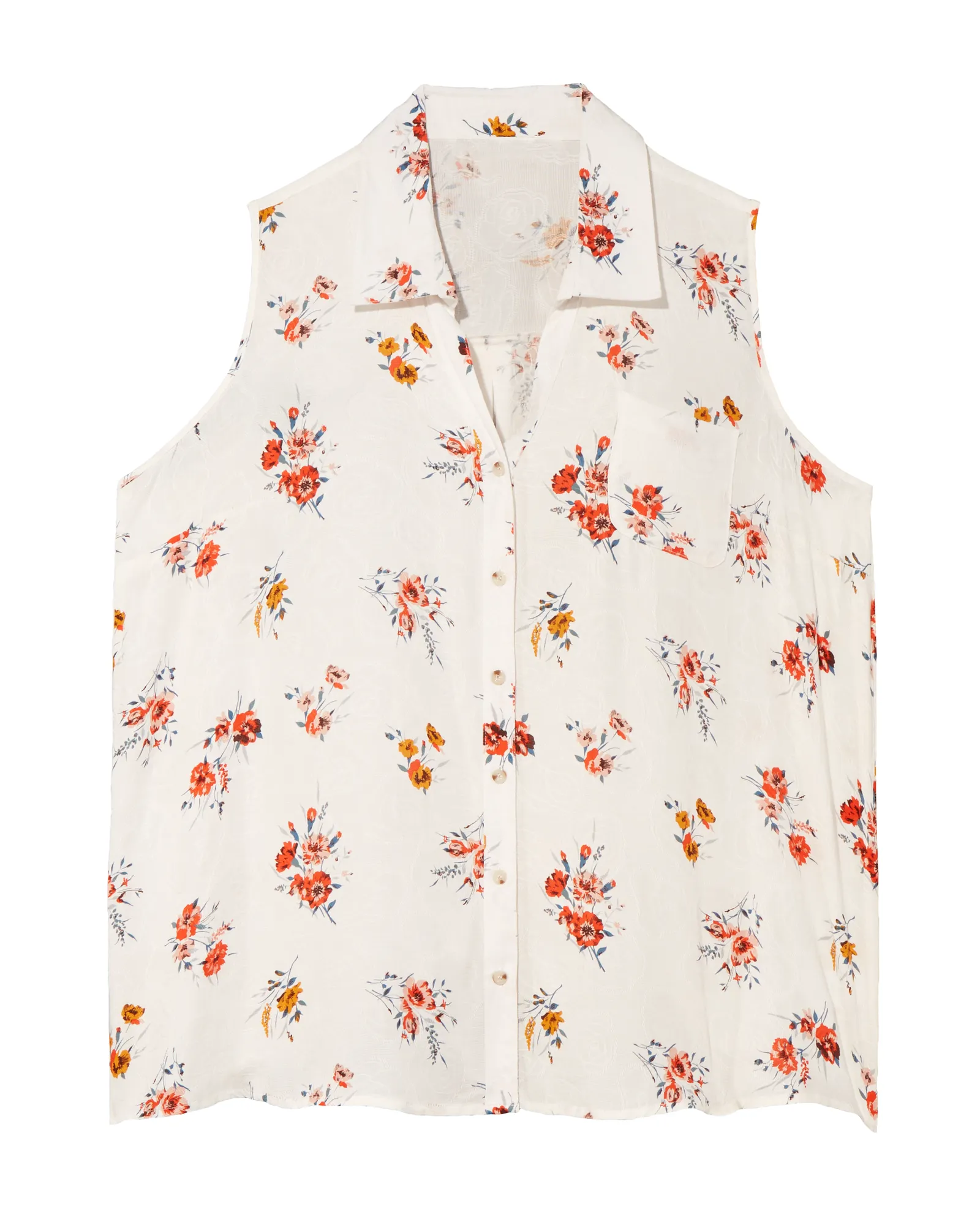 Karen Woven Button Down Tank | White / Red