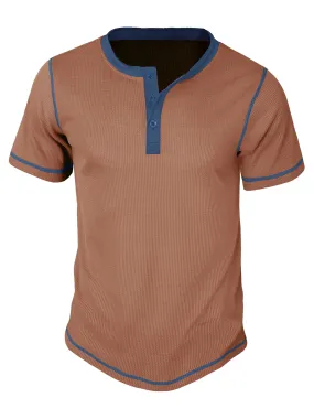Men's Breathable Solid Color Henley Collar Vintage Short Sleeve T-Shirt