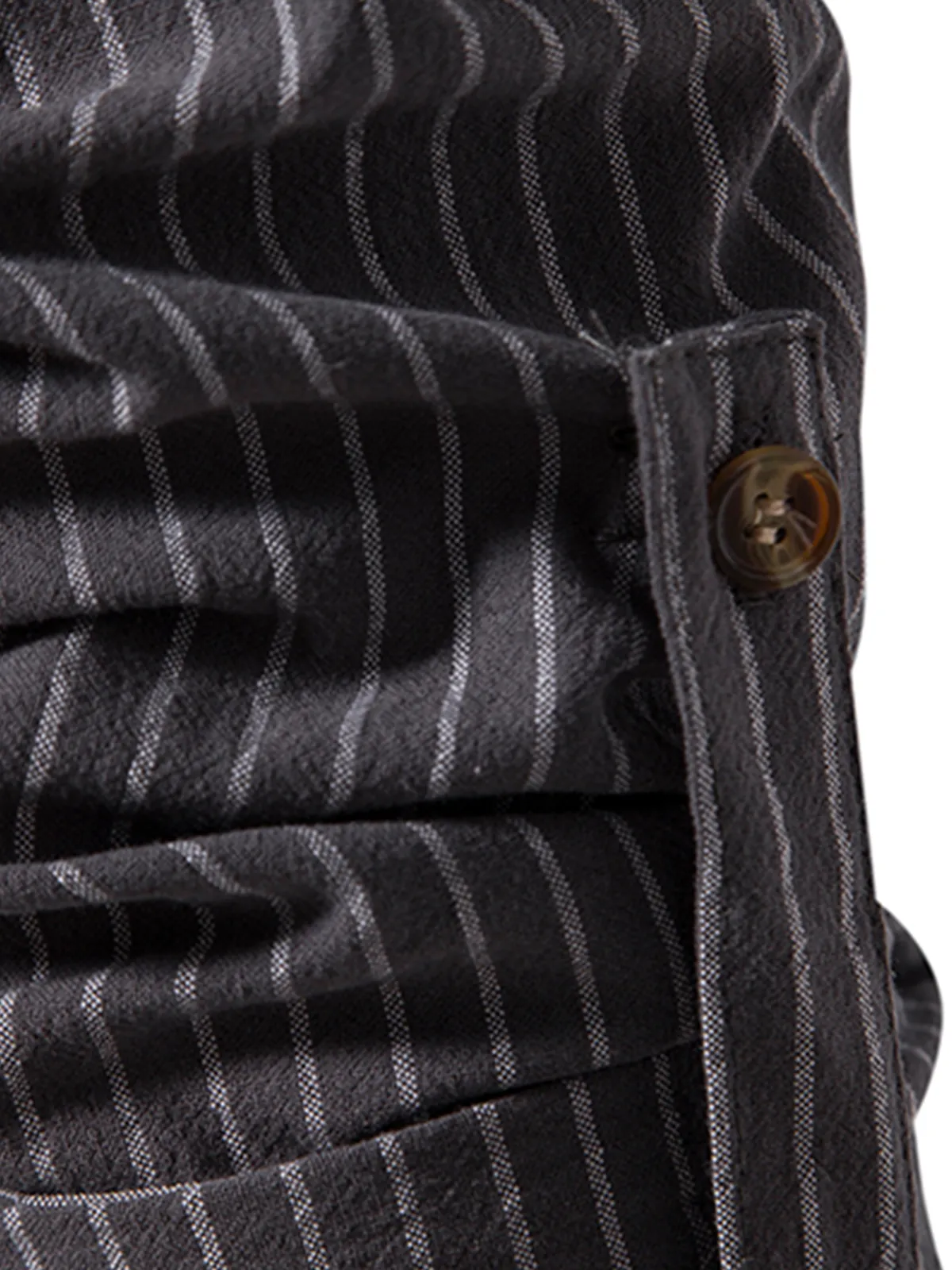 Men's Cotton Vertical Striped Henley Collar Long Sleeve Shirt