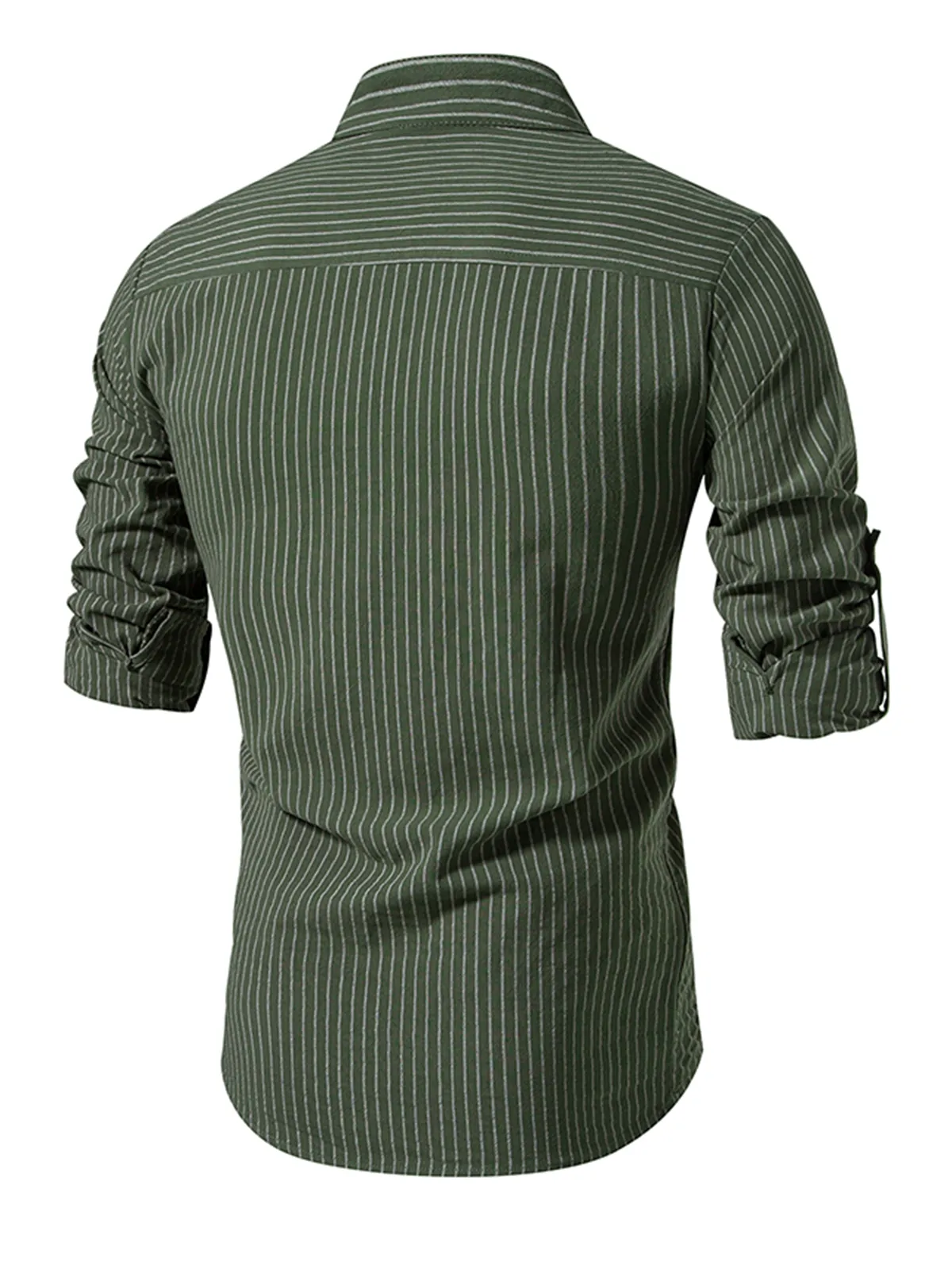Men's Cotton Vertical Striped Henley Collar Long Sleeve Shirt