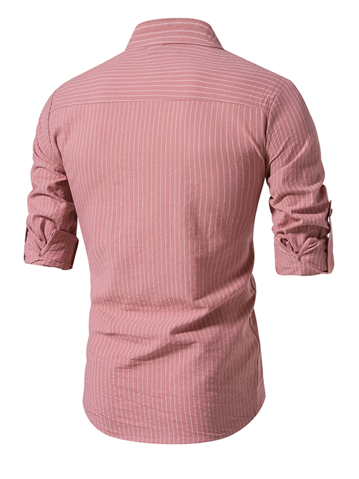 Men's Cotton Vertical Striped Henley Collar Long Sleeve Shirt