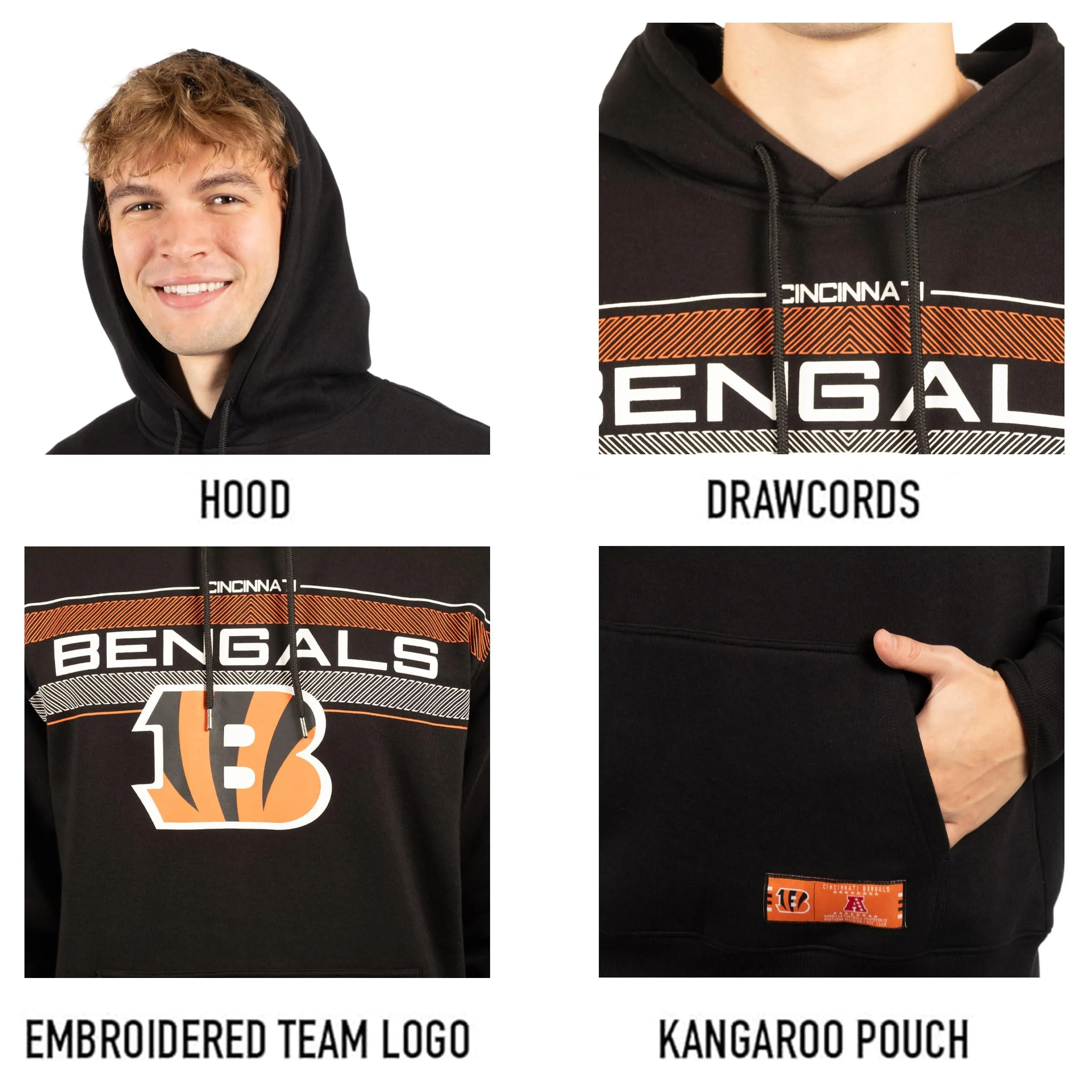 NFL Official Adults Super Soft Pullover Hoodie Sweatshirt - Warm Polyester Blend - Unisex|Cincinnati Bengals