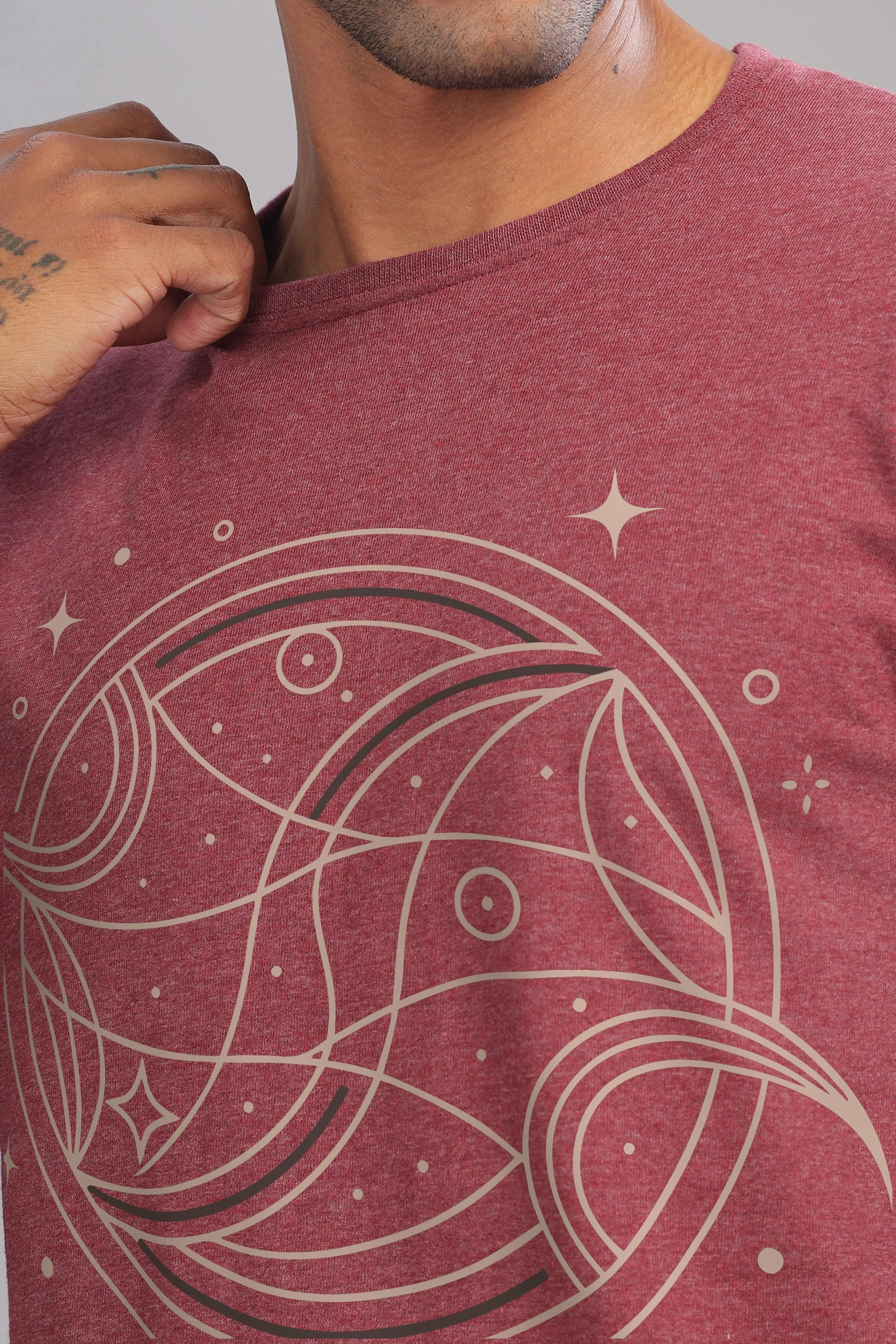 Peaceful Piscean Maroon Half Sleeve Printed Round Neck T-Shirt
