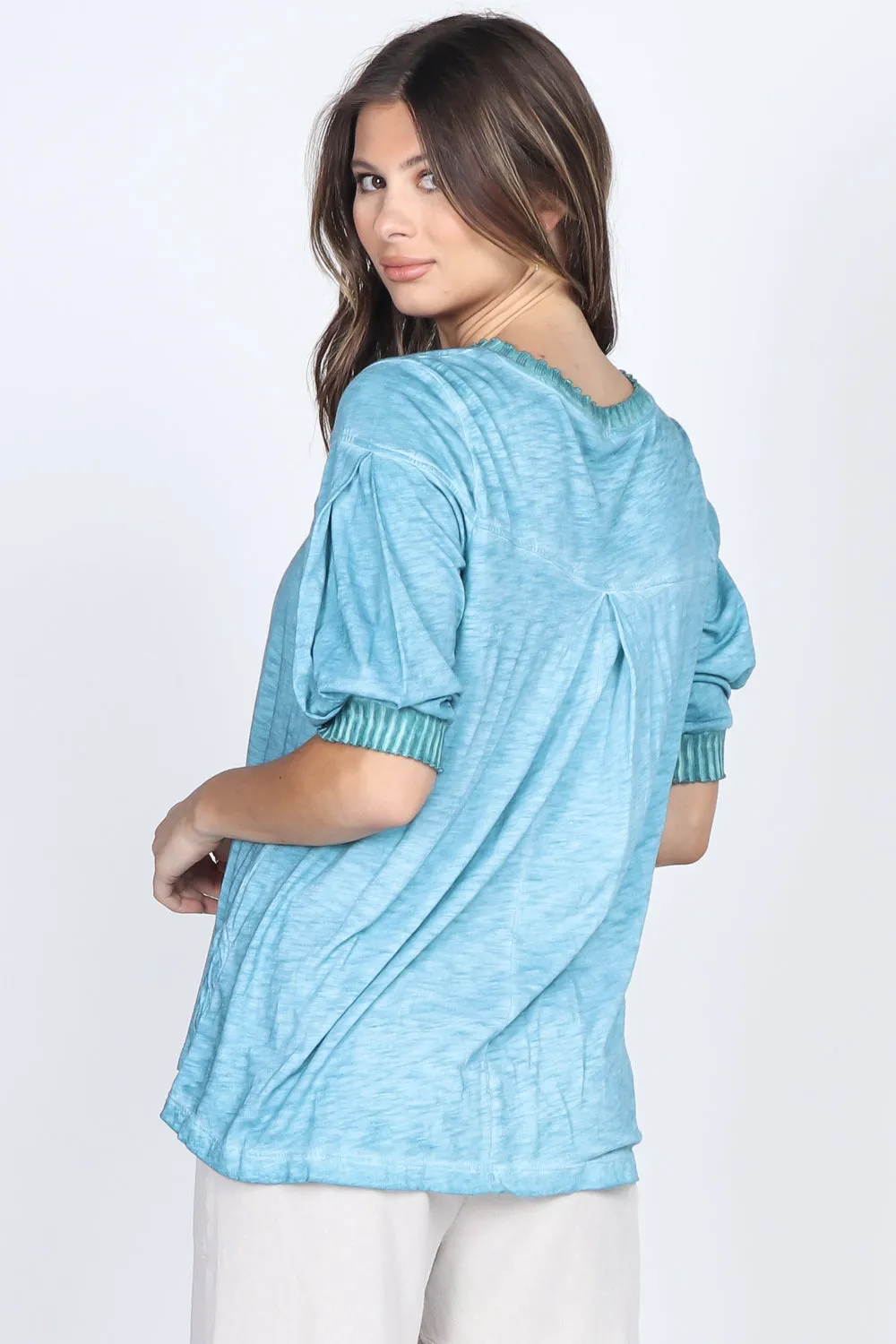 Ribbed Hem Sleeve Top
