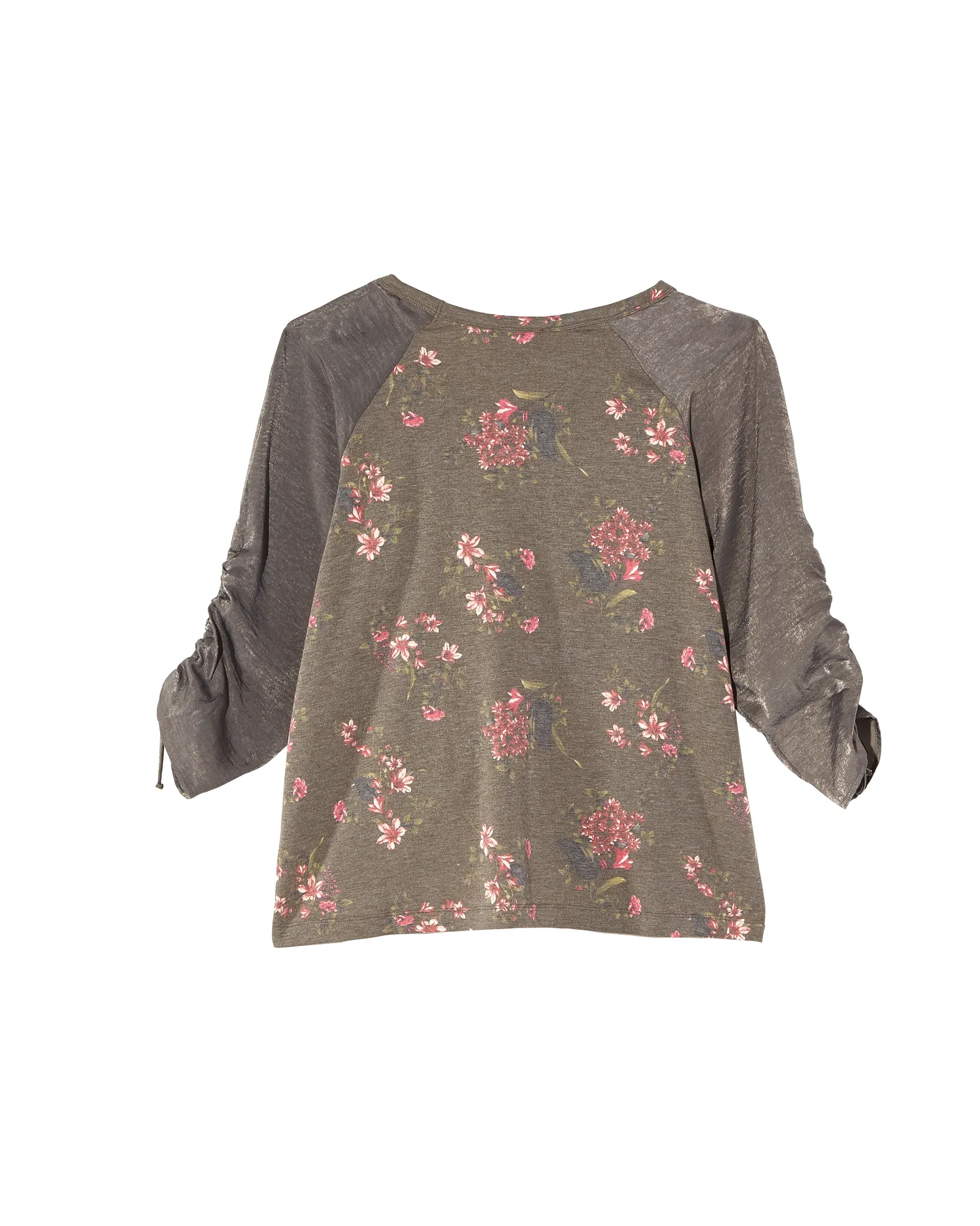 Rita Contrast 3/4 Sleeve Tee | Olive Green / Pink