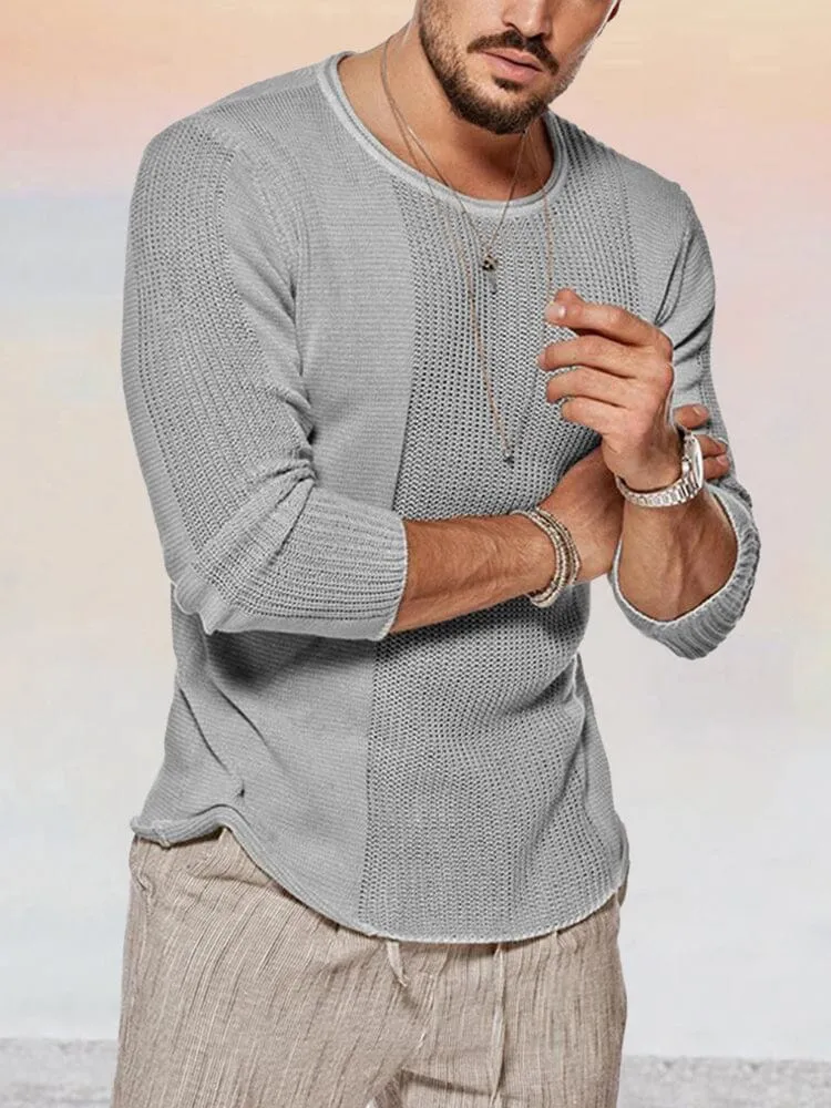 Round Neck Pullover Knit Long Sleeve Shirt