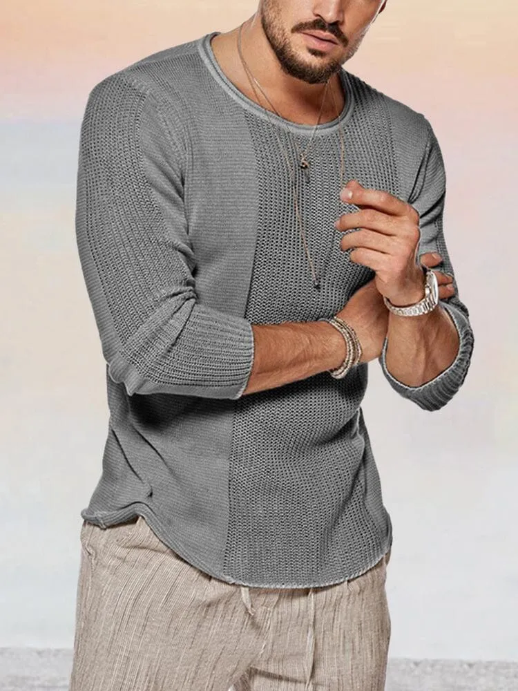 Round Neck Pullover Knit Long Sleeve Shirt