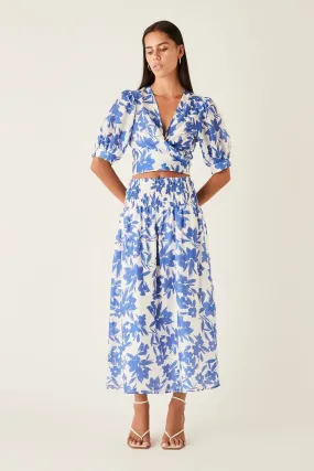 Santorini Blue Floral Midi Skirt