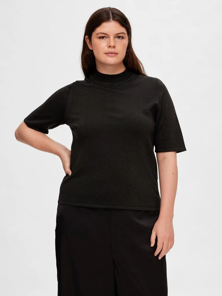 Selected Femme Lura Lurex Knit Tee in Black