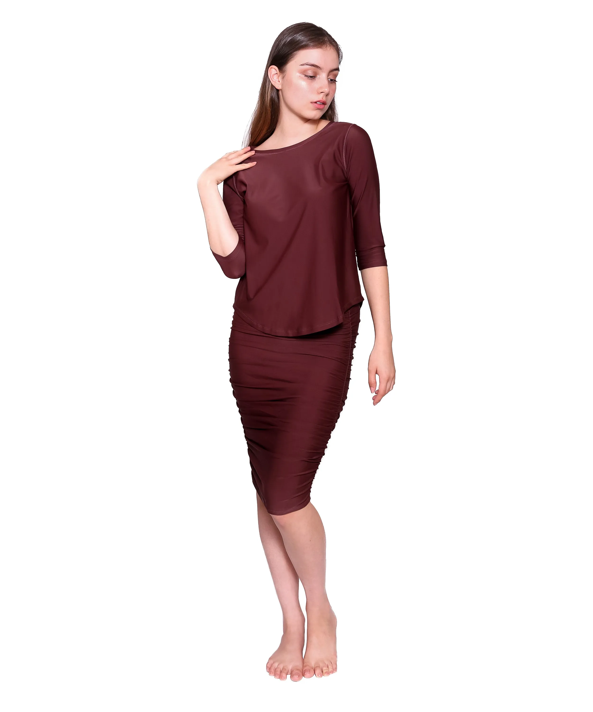 Shirred Straight Active/Swim Skirt