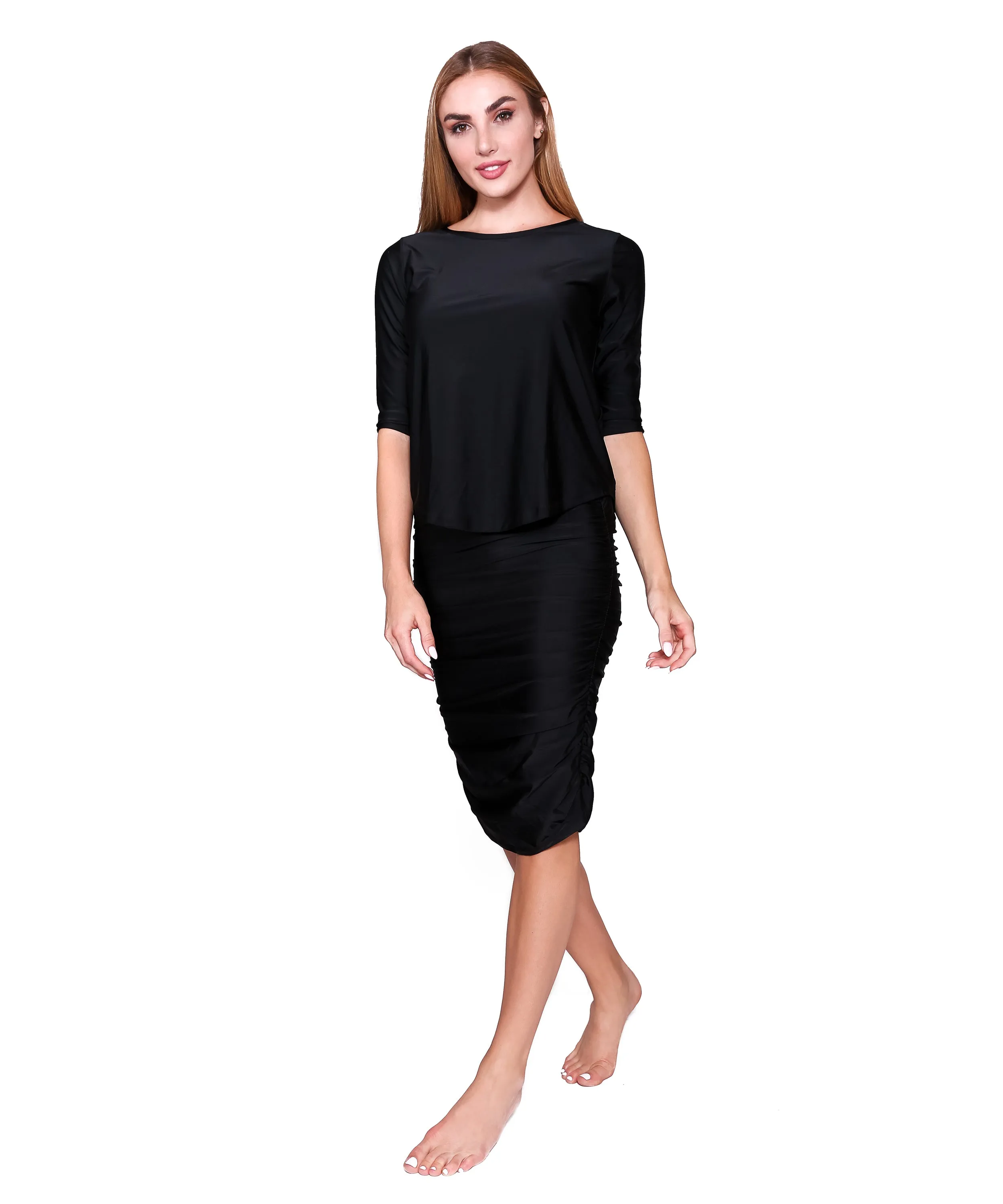 Shirred Straight Active/Swim Skirt