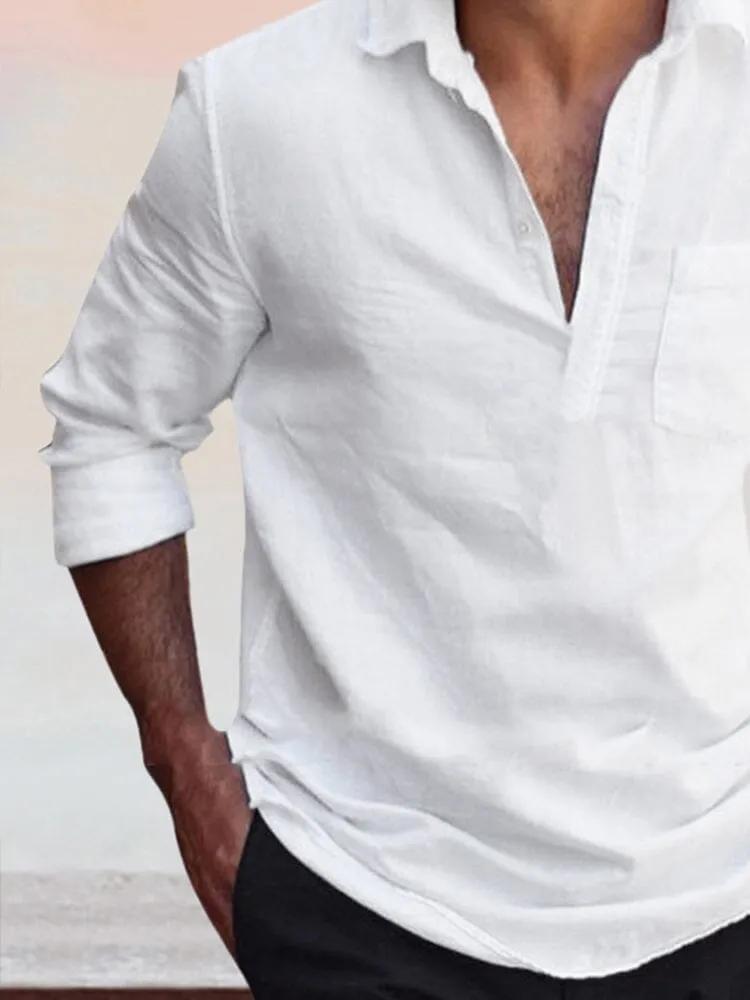 Solid Casual Pullover Linen Shirt