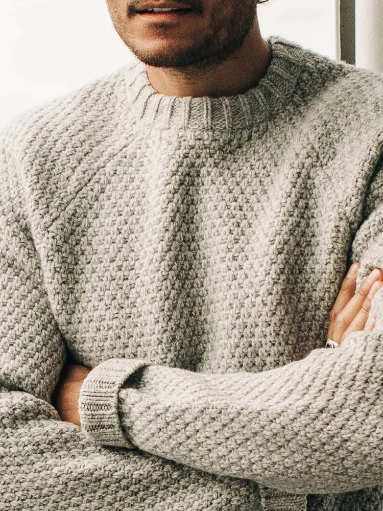 Solid Round Neck Pullover Knitted Sweater