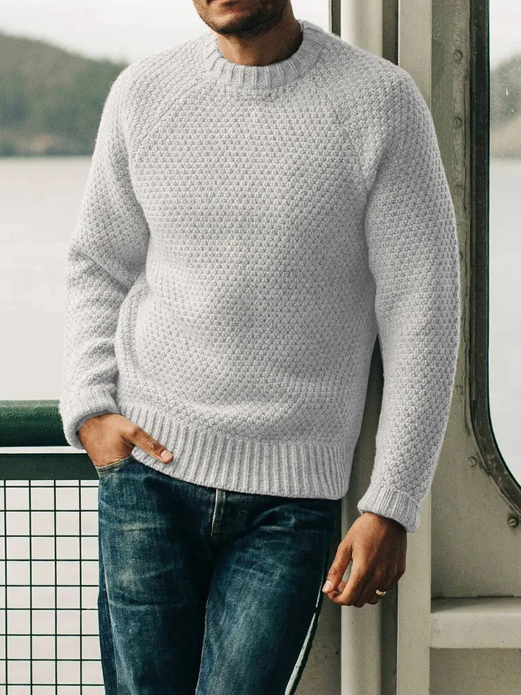Solid Round Neck Pullover Knitted Sweater