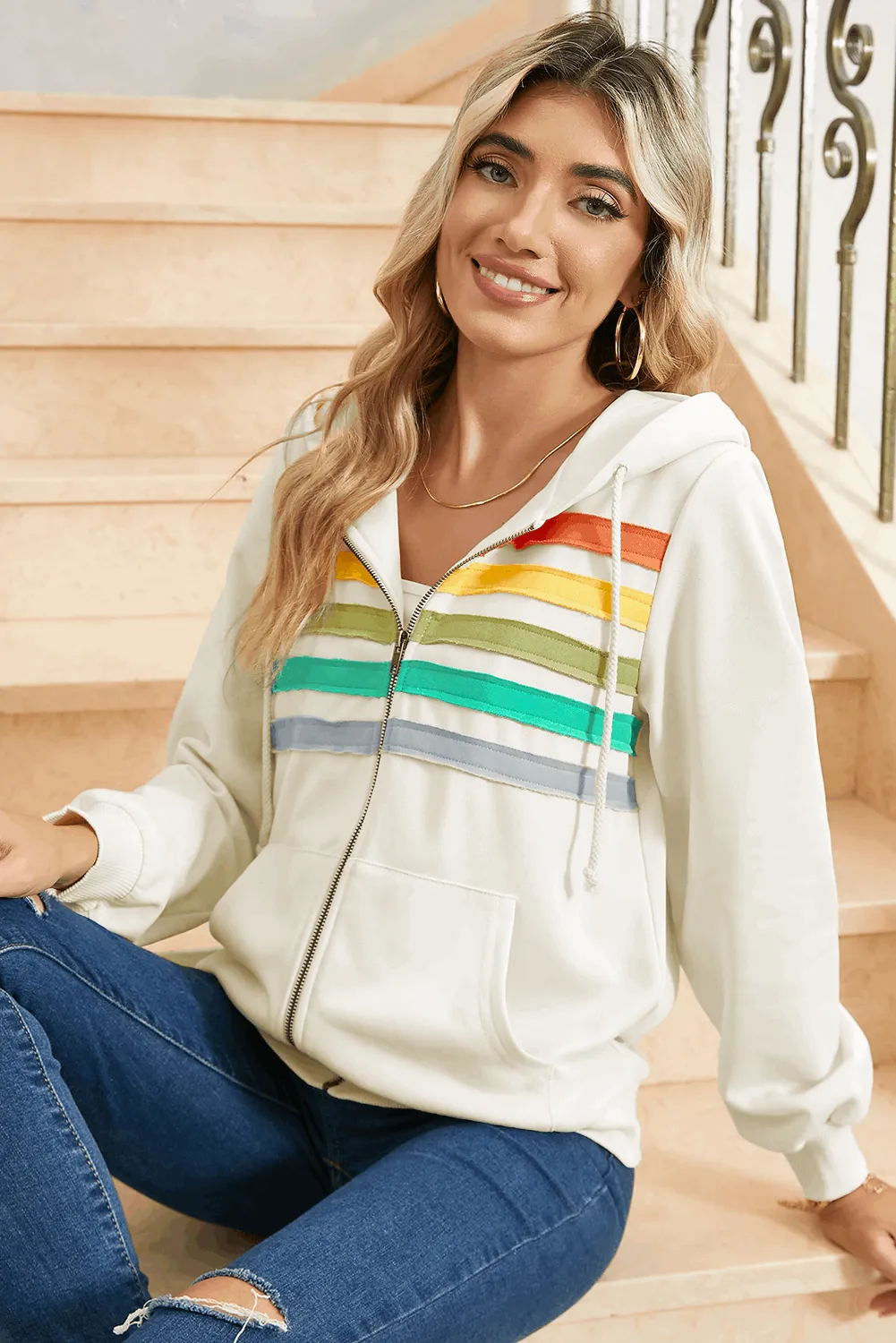 Striped Patchwork Side Pockets Zipper Hoodie – Your New Favorite Hoodie That Actually Has Style
