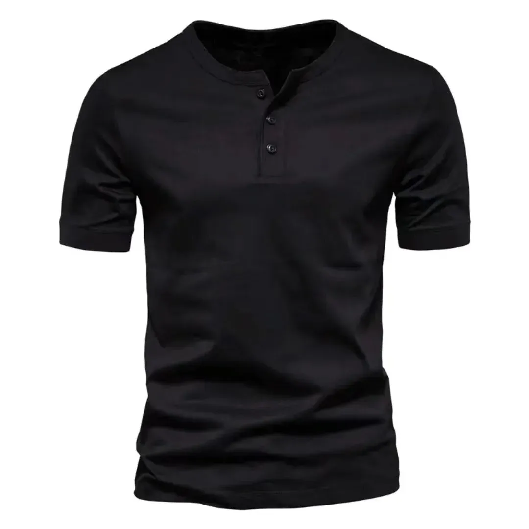 Summer Henley Collar T Shirt Men Casual Short Sleeve Solid Color Casual Mens Breathable Tops Tees Fashion Basic T-Shirt for Man