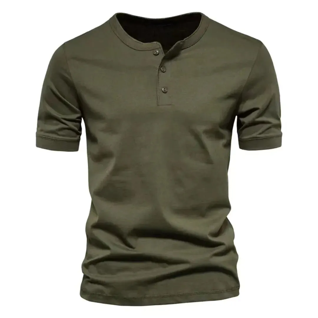 Summer Henley Collar T Shirt Men Casual Short Sleeve Solid Color Casual Mens Breathable Tops Tees Fashion Basic T-Shirt for Man