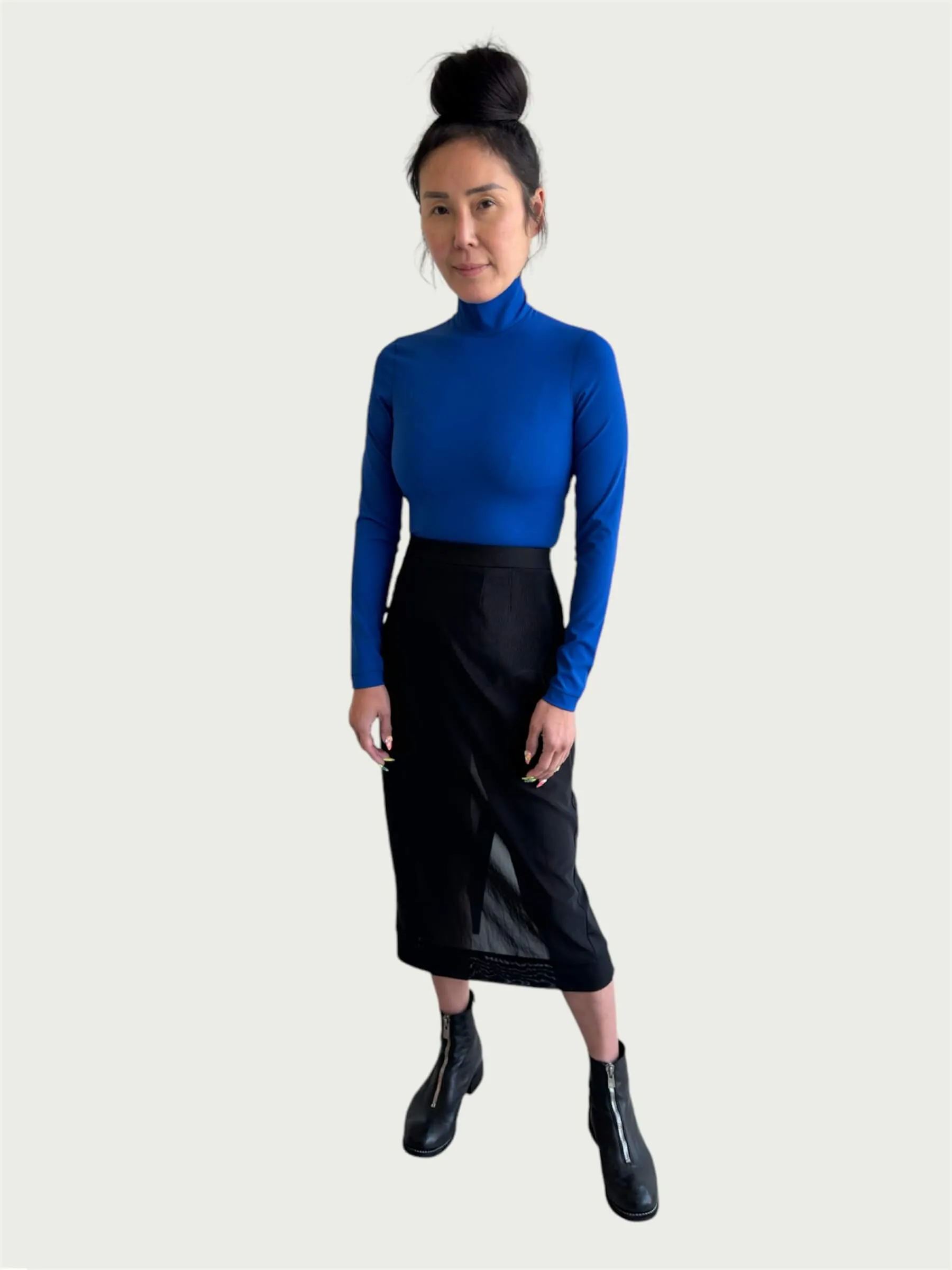 Technical Mock Neck Top in Electric Blue