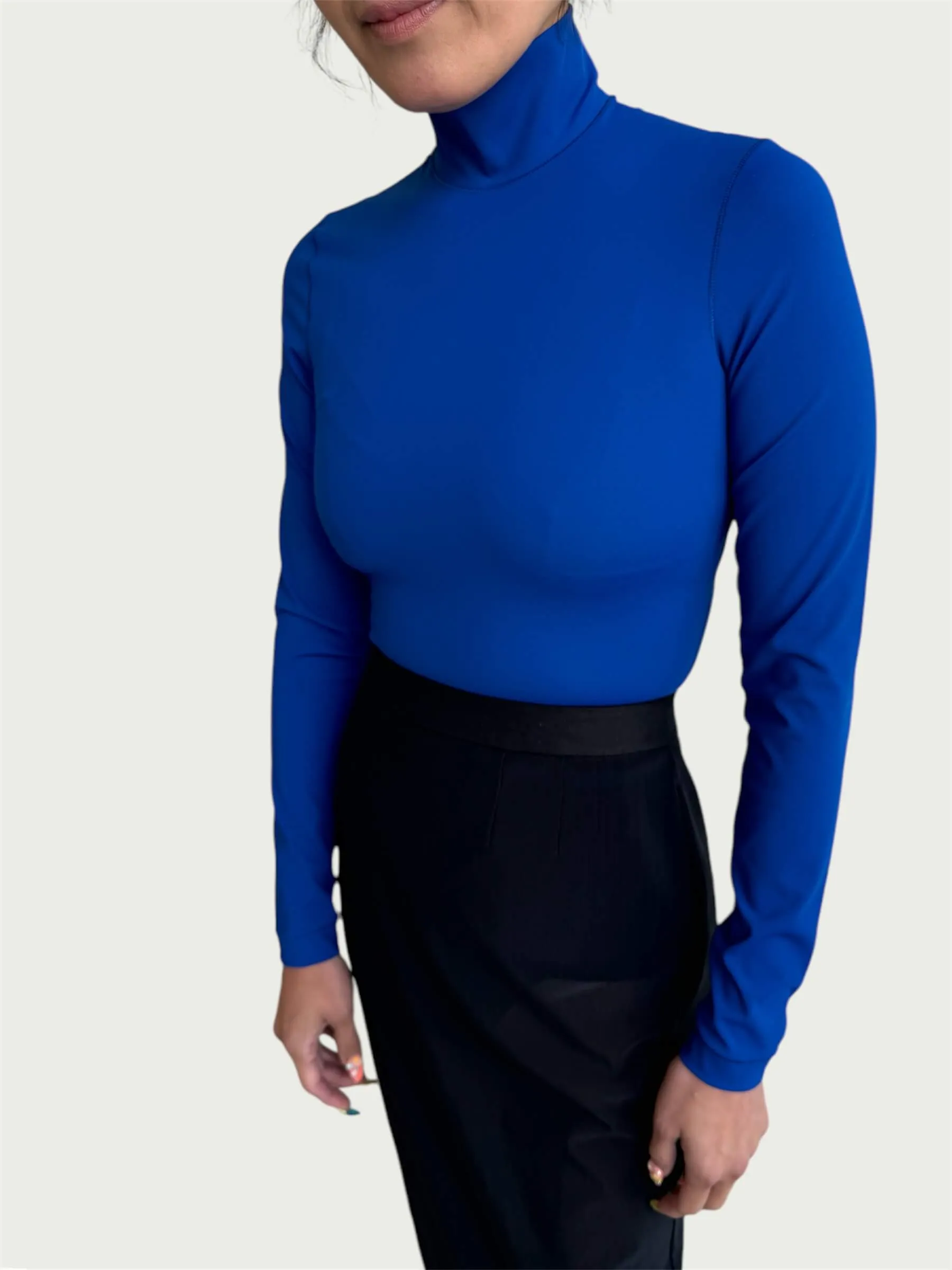 Technical Mock Neck Top in Electric Blue